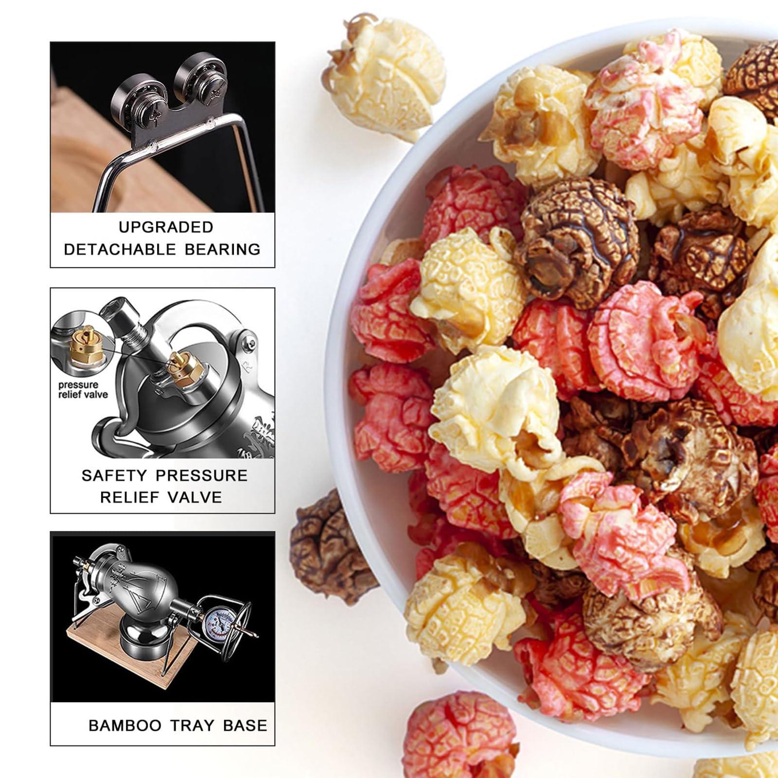 JOSKAA Chinese Popcorn Maker, 304 Stainless Steel Hand Popcorn Machine with Precision Pressure Gauge, Retro Nostalgia Mini Popcorn Machine Can Make Popcorn and Heat Food,300ML