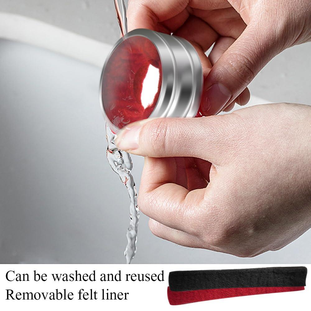 Sunnyac Stainless Steel Wine Bottle Collars, Durable Wine Collar Drip Rings, Simple and Sleek Wine Drop Stopper with Felt, Small Handy Gadgets for Kitchen and Bar (Red Waved)