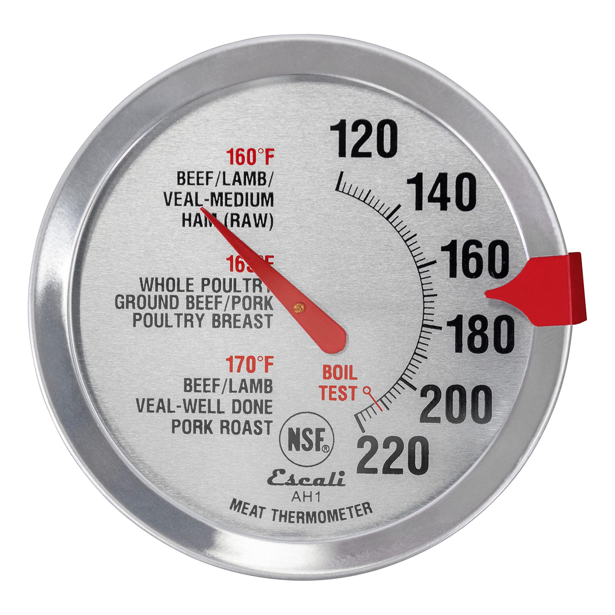 Escali Escali AH1 Stainless Steel Oven Safe Meat Thermometer, Extra Large 2.5-inches Dial, Temperature Labeled for Beef, Poultry, Pork, and Veal Silver NSF Certified