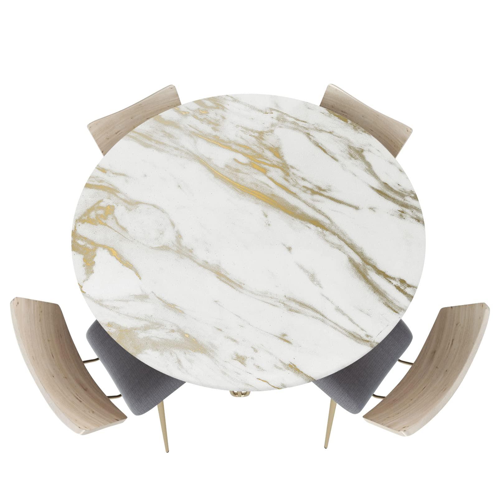 Chees D Zone Chees D Zone Fitted Round Marble Table Cloth,Gold Cracked Line Kitchen Table Cover with Elastic Edge Waterproof Table Cloth,Modern Abstract Art Circle Table Covers for Indoor Outdoor 45-54in
