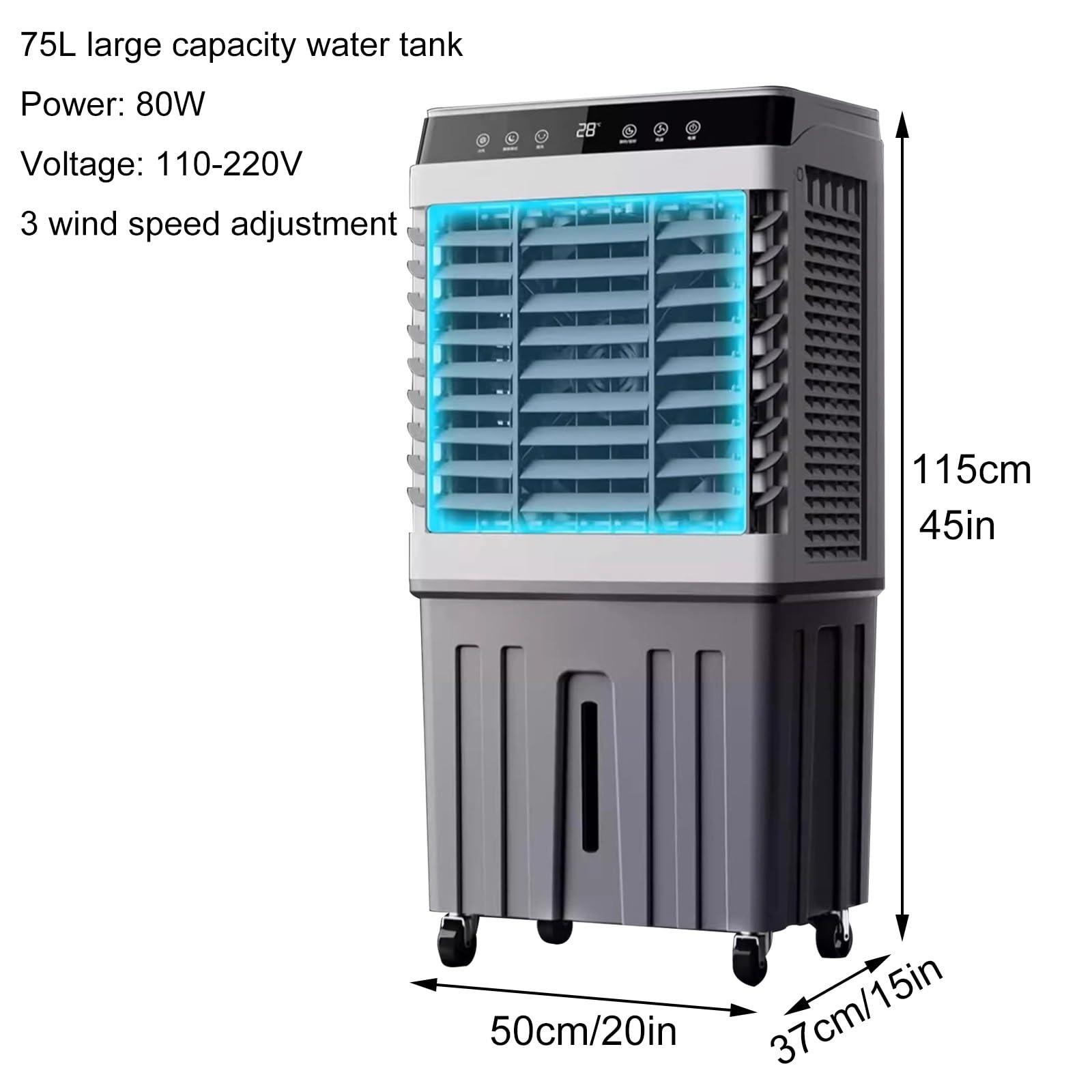 WXXSHGDW WXXSHGDW Evaporative Air Cooler for Room, 3 in 1 Portable Swamp Cooler, Air Conditioner Portable, 90Oscillation, 3 Speed 7.5H Timer, 75L Large Capacity Water Tank for Garage, Patio, Outdoor
