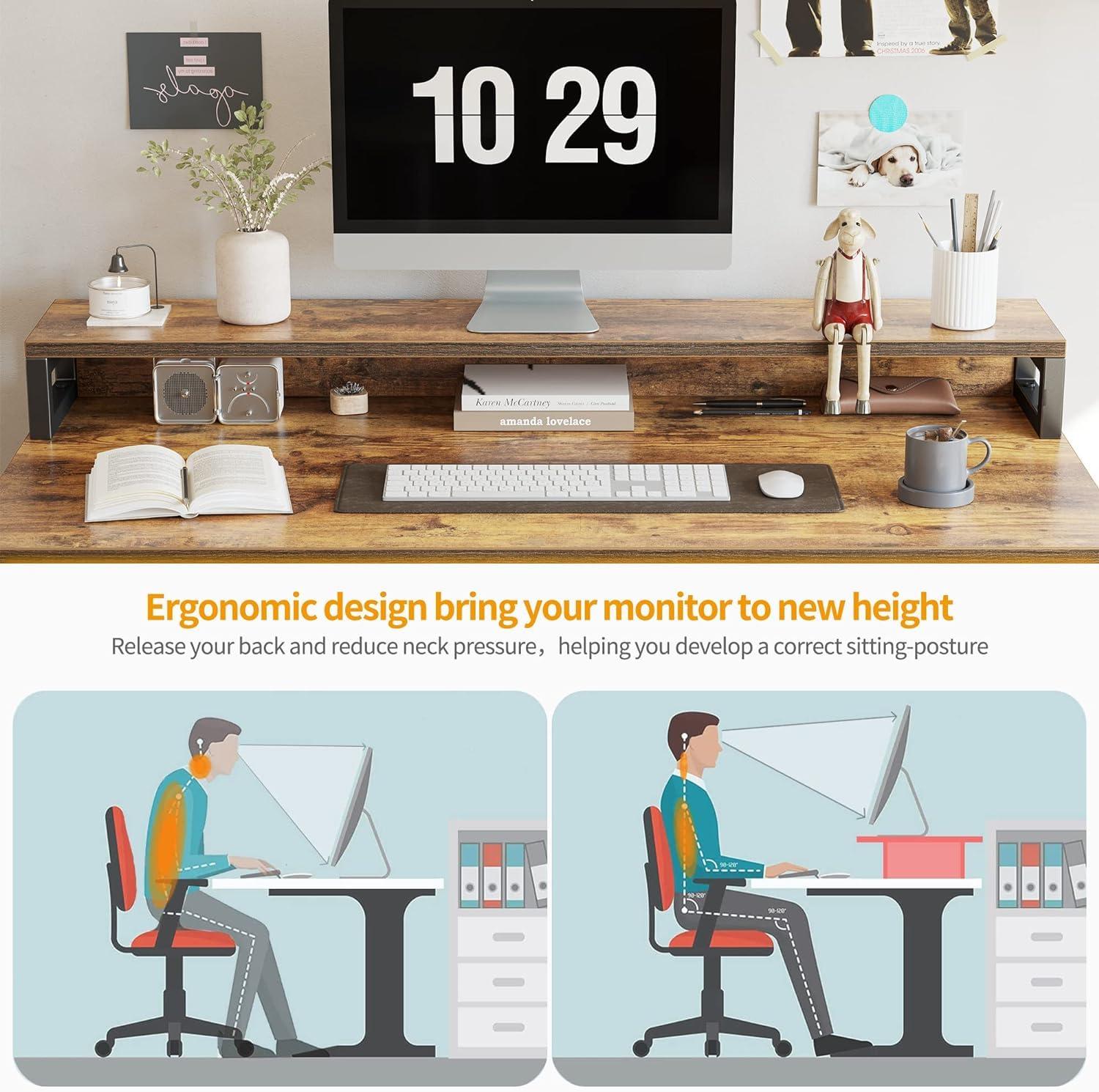 CubiCubi CubiCubi Computer Desk with Keyboard Tray, 47 Inch Office Desk with Monitor Stand and Storage Shelves, Music Studio Desk Workstation, Work Table for Home Office, Rustic Brown