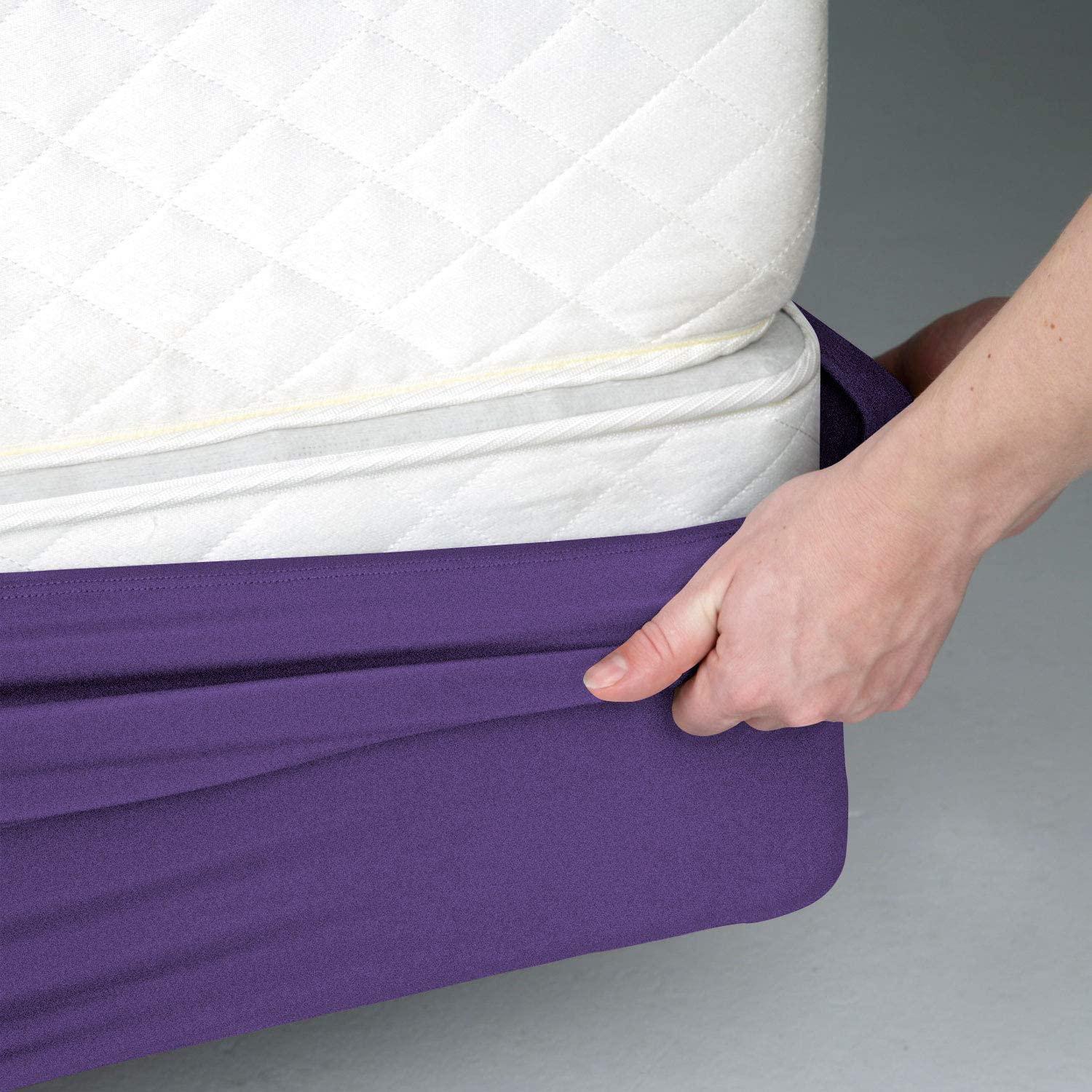 mFabrics mFabrics StretchWrap Box Spring Cover - 100% Egyptian Cotton, 1000 TC, Wrap Around 4 Sides Bed Skirt for Hotel & Home, Fits Box Springs up to 6 Inch - Queen, Purple