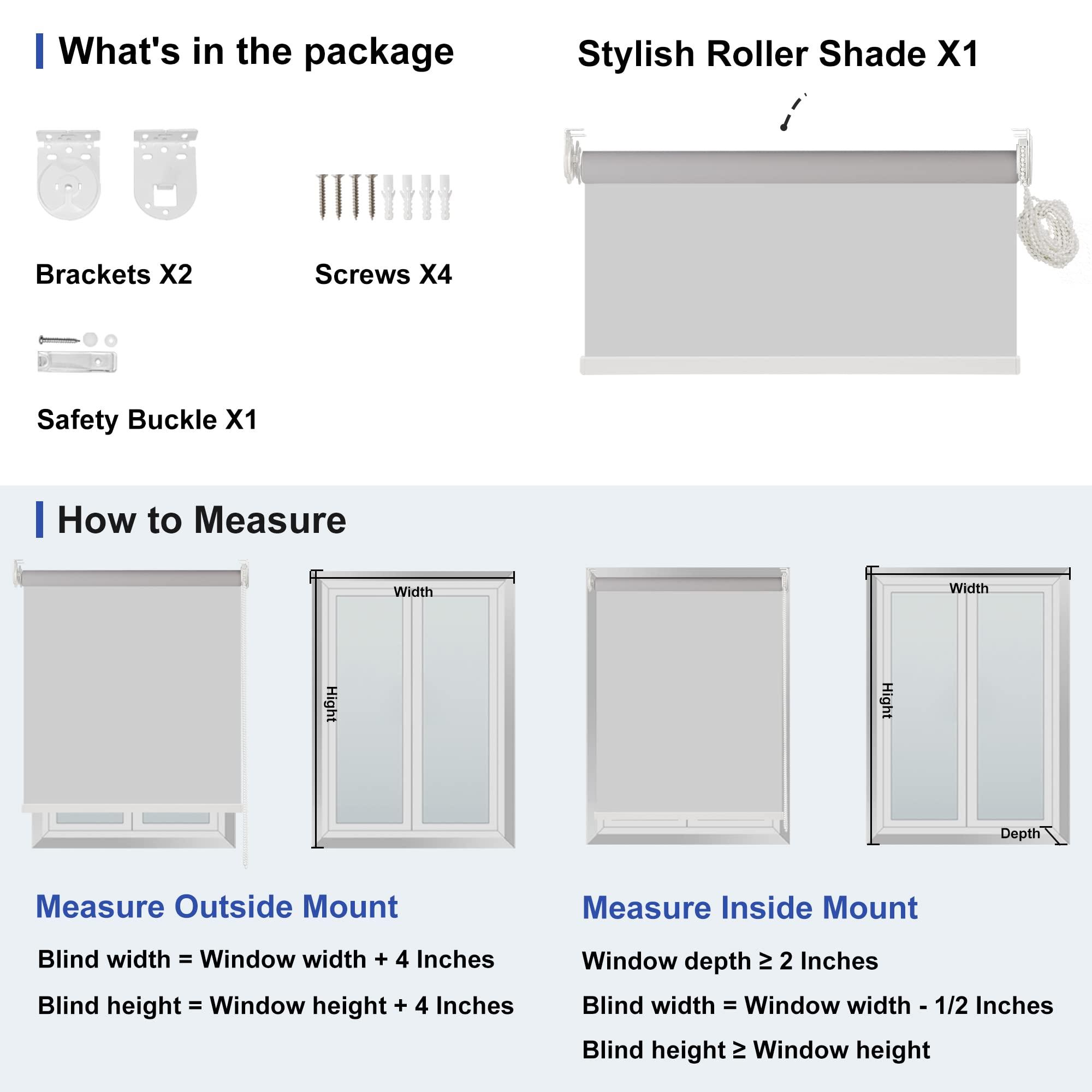 BERISSA BERISSA 100% Blackout Roller Shades for Window Roller Blinds Thermal Insulated Fabric Shades for Home, Bedroom, Kitchen, Office Custom Size.Gray, 39 inch Wide x 56 inch high.