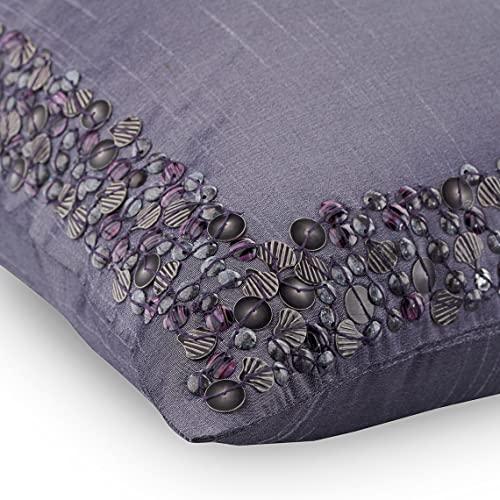 The HomeCentric The HomeCentric Cushion Covers, Purple Pillow Shams, 3D Shell Sequins Bordered Pillow Shams, 24x24 inch (60x60 cm) Pillow Shams, Square Silk Shams, Beach Style Pillow Shams Easter - Purple Shells