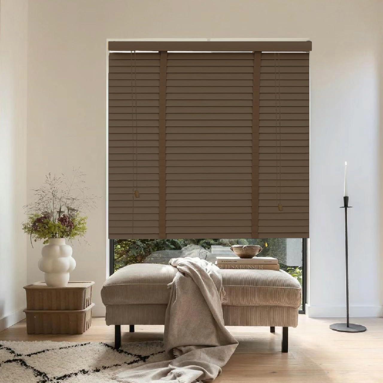 LCBDYLR Venetian Blinds Wooden,Faux Wooden Blinds,Venetian Blinds for Windows,Solid Wood Blinds, Blackout/Heat Insulation Solid Wood Venetian Shades, Privacy Curtain Shutters, Easy to Install Blinds