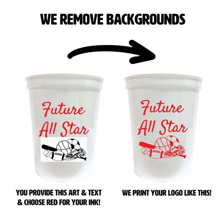 Balloons Tomorrow.com Custom Party Cups Personalized with your Logo or Message Disposable or Reusable 16 oz Plastic Stadium Cups Starting at Set of 10 - White