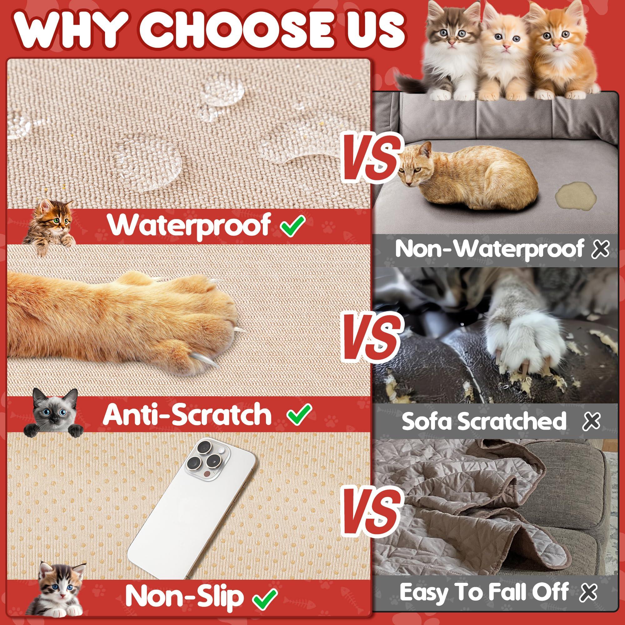 Loiion Cat Scratch Furniture Protector - Anti-Slip, Waterproof Sofa Cover to Keep Cats Off, Pet-Friendly Couch Protectors for 3 Cushion Couch, Khaki Anti-Scratch Couch Cover for Pets and Kids 134\"X71\"