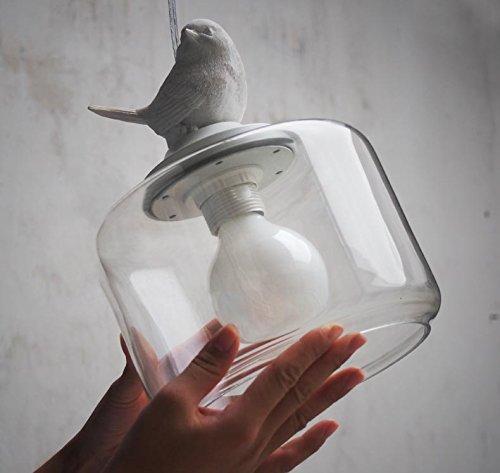 LITFAD LITFAD Contemporary Pendant Light 8\" Wide Ceiling Hanging Light White Resin Bird and Hand-Blown Clear Glass Shaded Pendant Lamp Adjustable Hanging Wire Chandelier in White