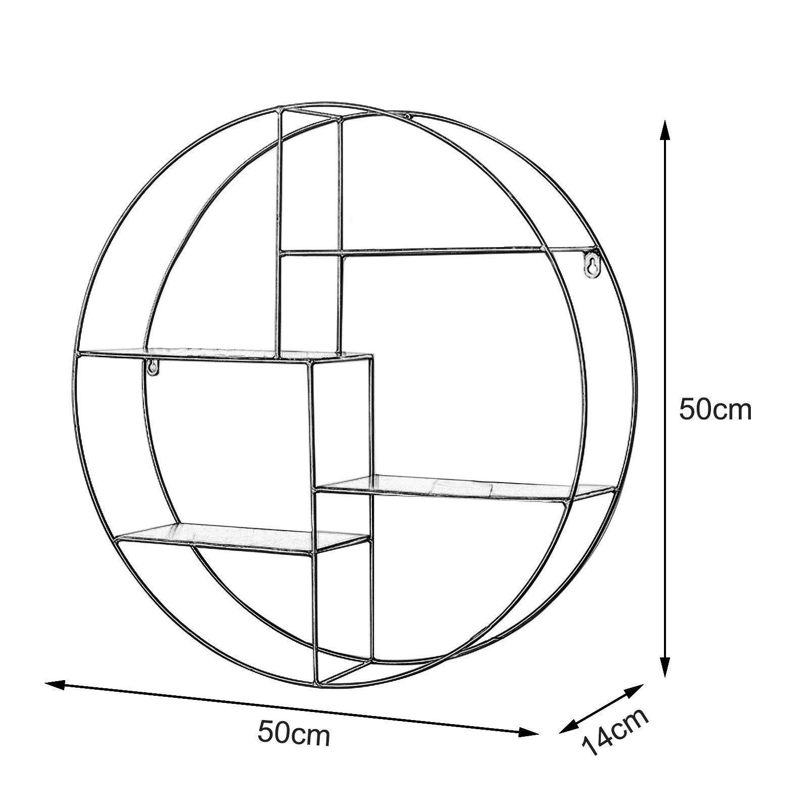 WYFZT WYFZT Floating Shelves Wall Mounted Shelf, Round Modern Design Metal Circle Storage Shelves Display Racks Home Decor for Living Room, Office, Bedroom, Bathroom, Kitchen, Black (Size : 501450cm)