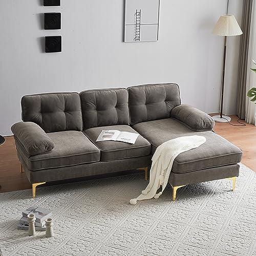 FANYE FANYE L-Shaped Sectional Sofa Couch with Wide Chaise, 83" 3-Seater Convertible Corner Sofa&Couch with Pillows Armrests and Golden Metal Legs Perfect for Home Office Apartment Compact Living Room