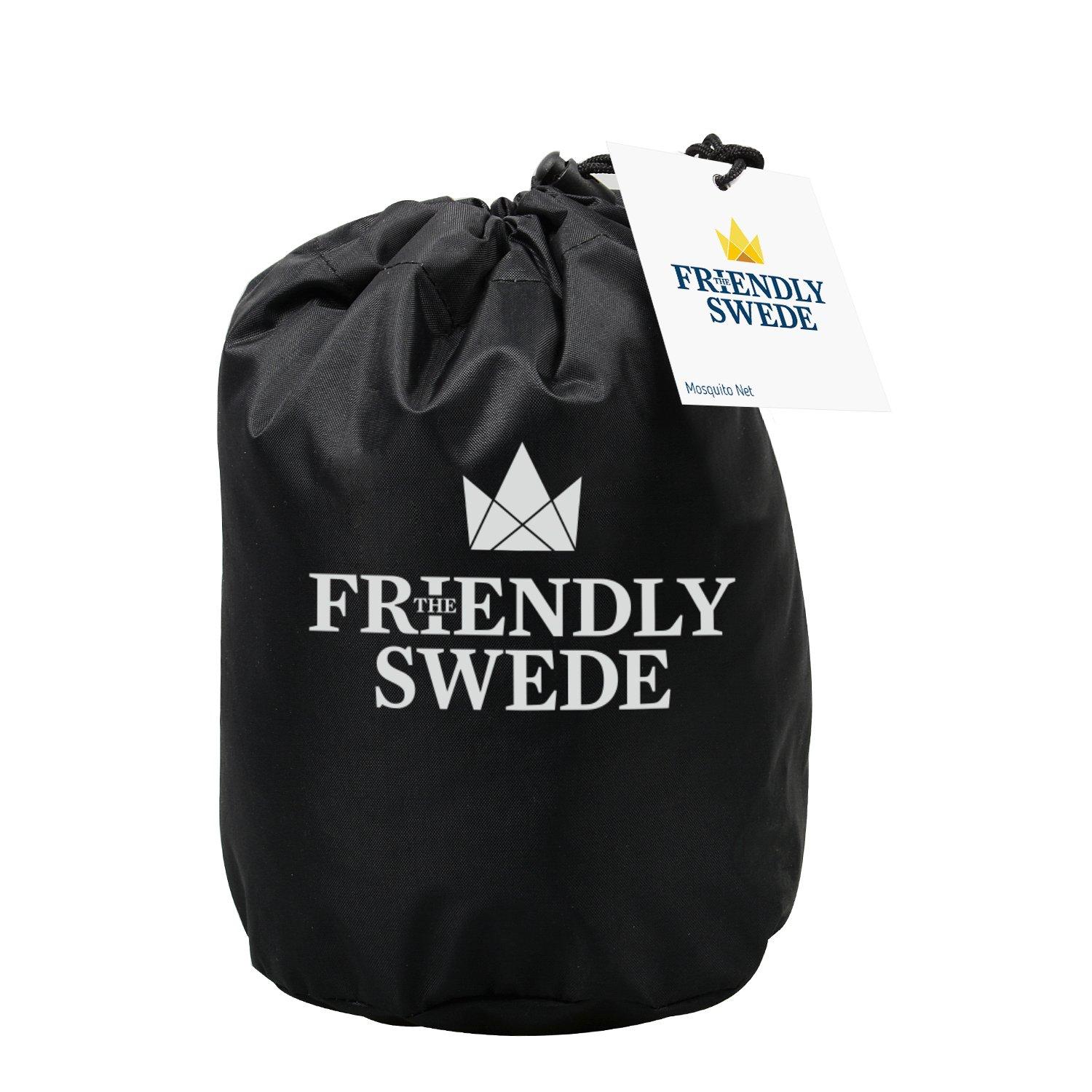 The Friendly Swede The Friendly Swede Outdoor Mosquito Net Mosquito Netting for Camping & Bed; Army Green Bug Net with Stuff Sack, 4 Ground Stakes & Adjustable Cord; Single Bug Tent