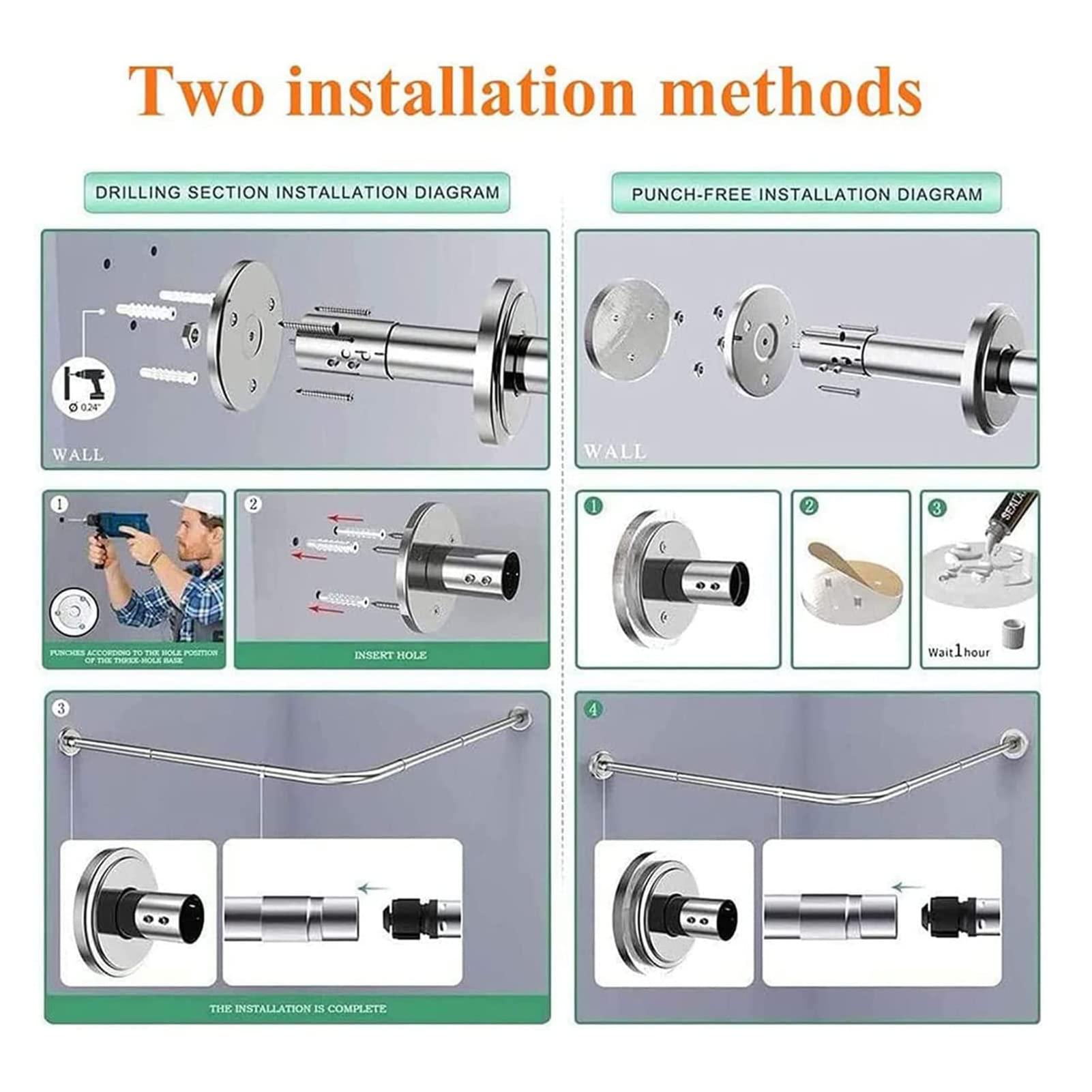 ZARBAILRE ZARBAILRE U-Shaped Curved Shower Rods 474747inch, Non Slip Shower Curtain Rods Premium Stainless Steel, Rustproof Shower Pole for Bathroom Shower Stall, RV, Windows, Closet