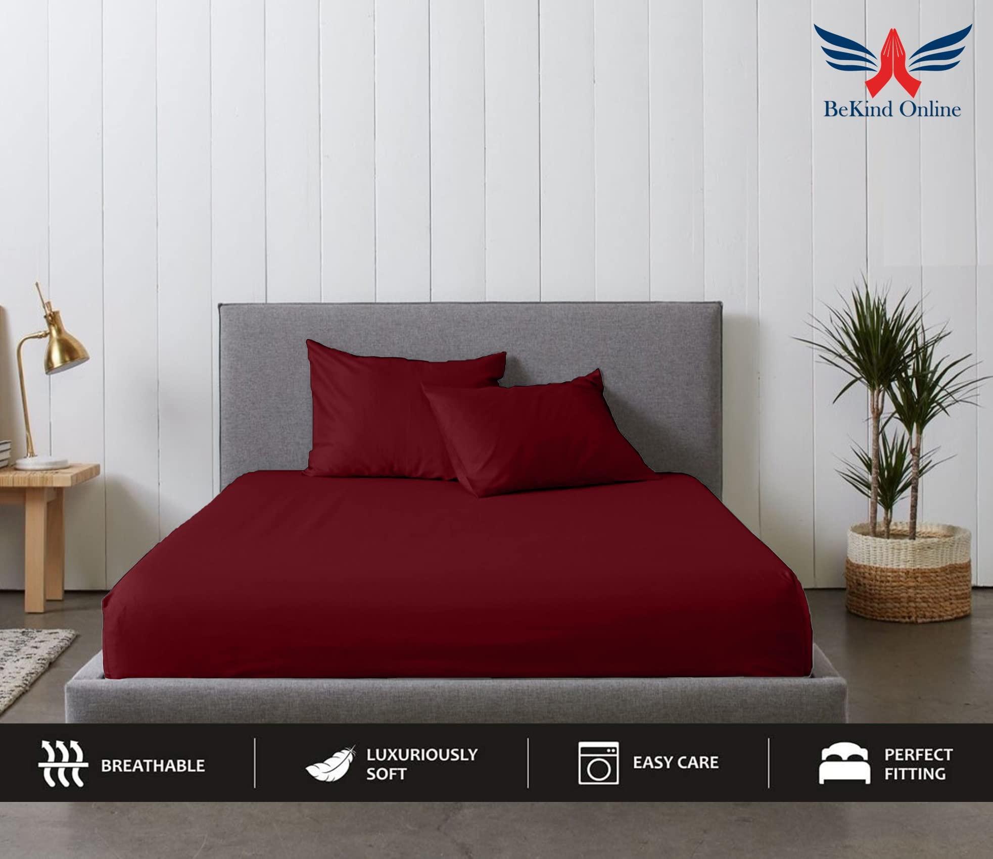 BeKind Online Texas King - 80\" x 98\" Size Luxury 800 Thread-Count 100% Egyptian Cotton Bed Sheets Sheet Set Sateen Weave for Soft & Silky Feel Long Staple Cotton 30 Inch Deep-Pockets - Texas King, Burgundy