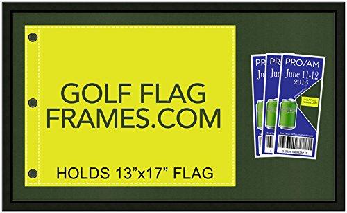 Golf Flag Frames 16x27 Black Golf Flag and Ticket Frame, Moulding blk-001, Reversible Green-Black Mat (holds 13x17 Masters Golf Flags; flag-tickets not incl)