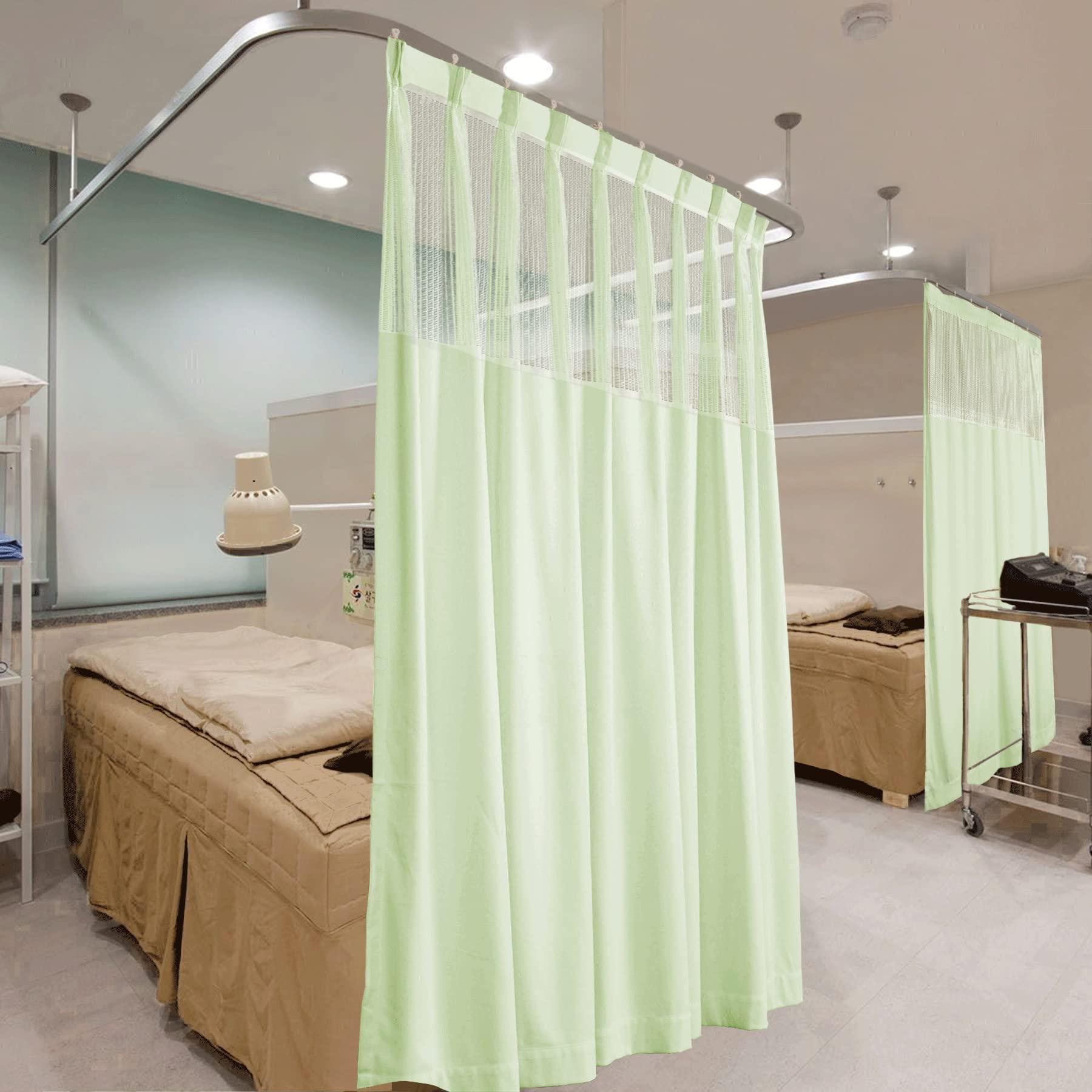 Fcosie Fcosie Extra Wide 15ft Wide x 8.5ft Tall Hospital Room Divider Curtains Pinch Pleat Green, Cubicle Curtain Panel, Medical Grade Privacy Curtain with Mesh Top, Hospital Bed Divider Curtain, 1 Panel