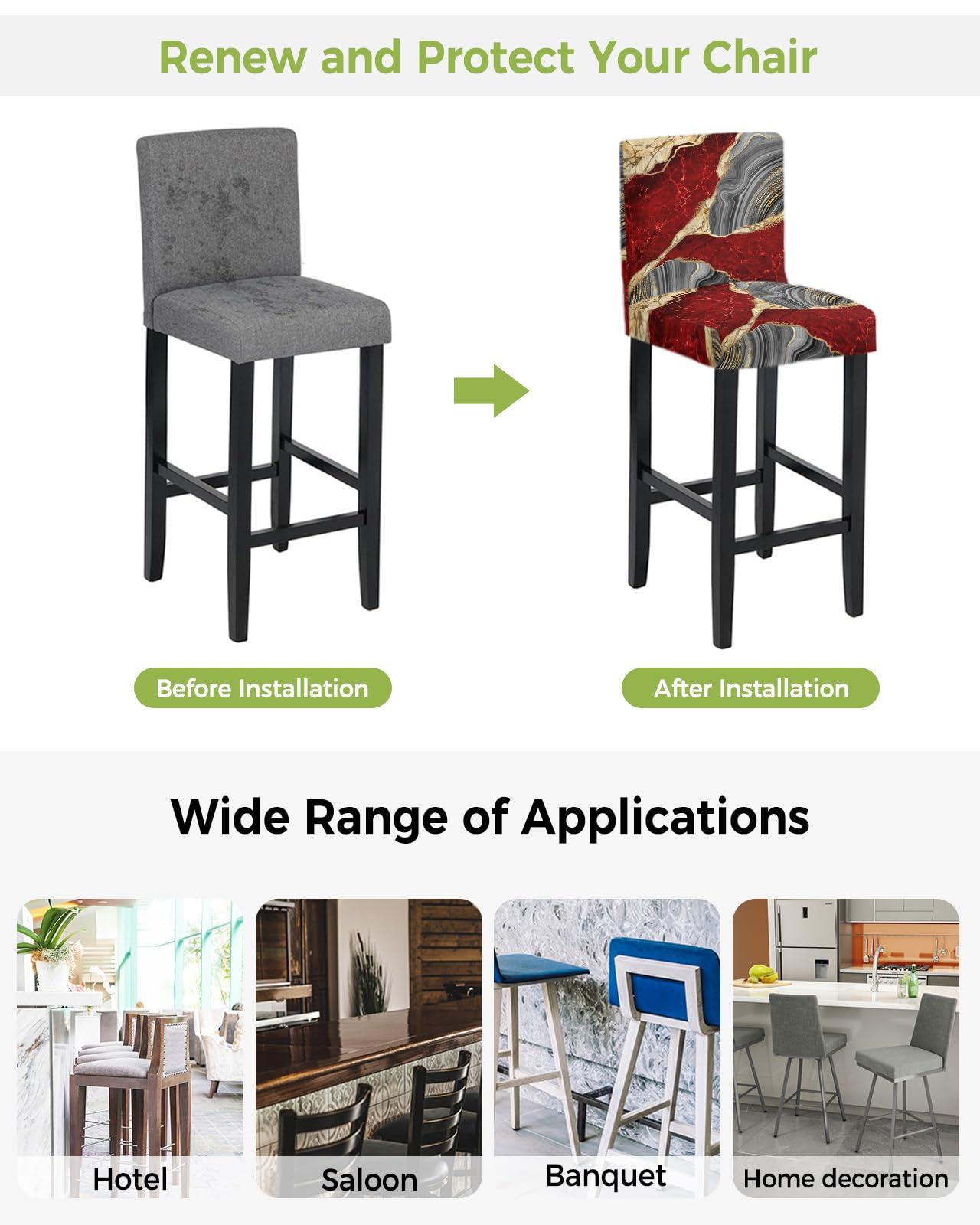 PIEPLE PIEPLE Red Marble Bar Stool Cover Set of 4, Modern Yellow Grey Ink Painting Abstract Art Stretch Removable Bar Stool Chair Covers with Backs Pub Counter Stool Chair Slipcover for Dining Room Cafe