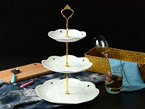 Jusalpha Jusalpha Cupcake Stand 3 Tier White Porcelain Cake Stand Dessert Stand Tea Party Serving Platter, Comes in a Gift Box- Free Sugar Tong (White)