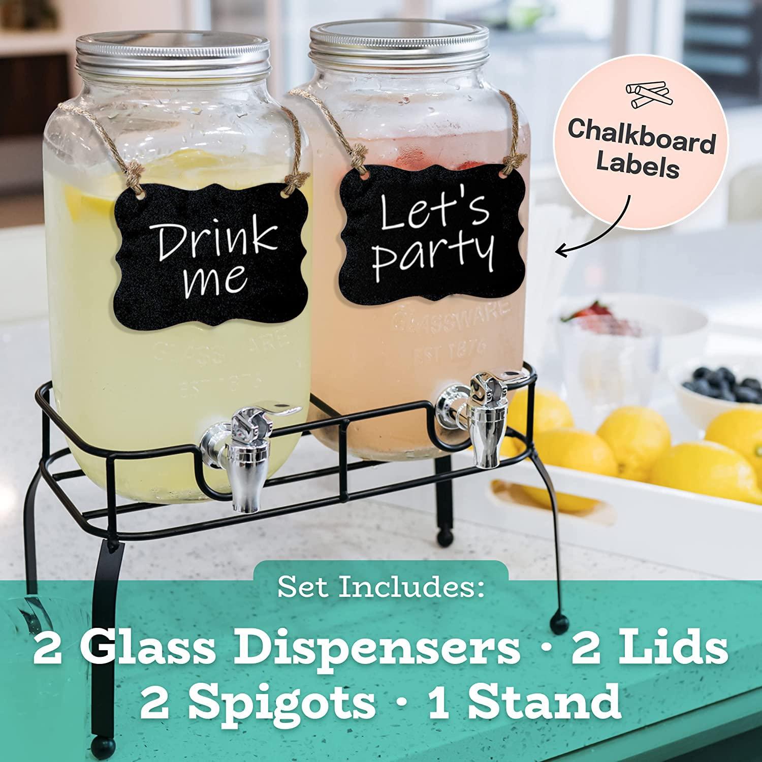 Estilo Estilo Glass Drink Dispenser for Parties - Set of 2-1 Gallon Halloween Drink Dispenser with Stand, Glass Water Dispenser Countertop for Weddings, Sun Tea Jar, Lemonade & Laundry Detergent Dispenser
