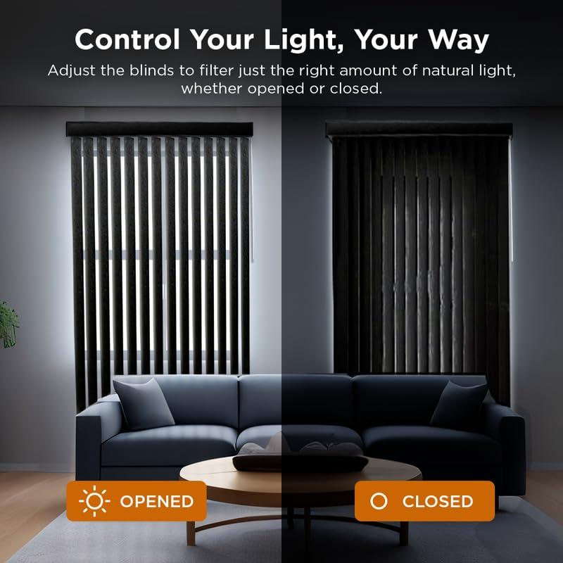 BlindDen BlindDen - Vinyl Vertical Window Blinds for Home - Vertical Blinds for Sliding Glass Doors - Frisco Black (42" W x 60" H)