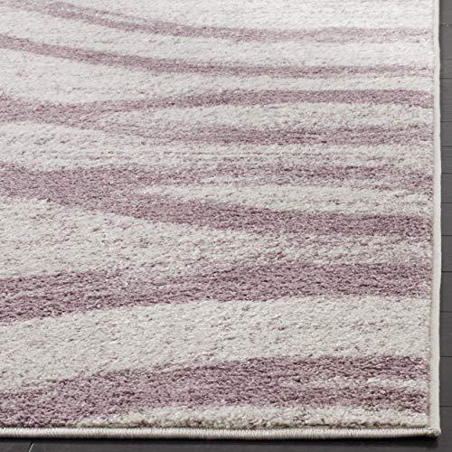 Safavieh SAFAVIEH Adirondack Collection 6\' Square Cream / Purple ADR125L Modern Wave Distressed Non-Shedding Living Room Bedroom Dining Home Office Area Rug