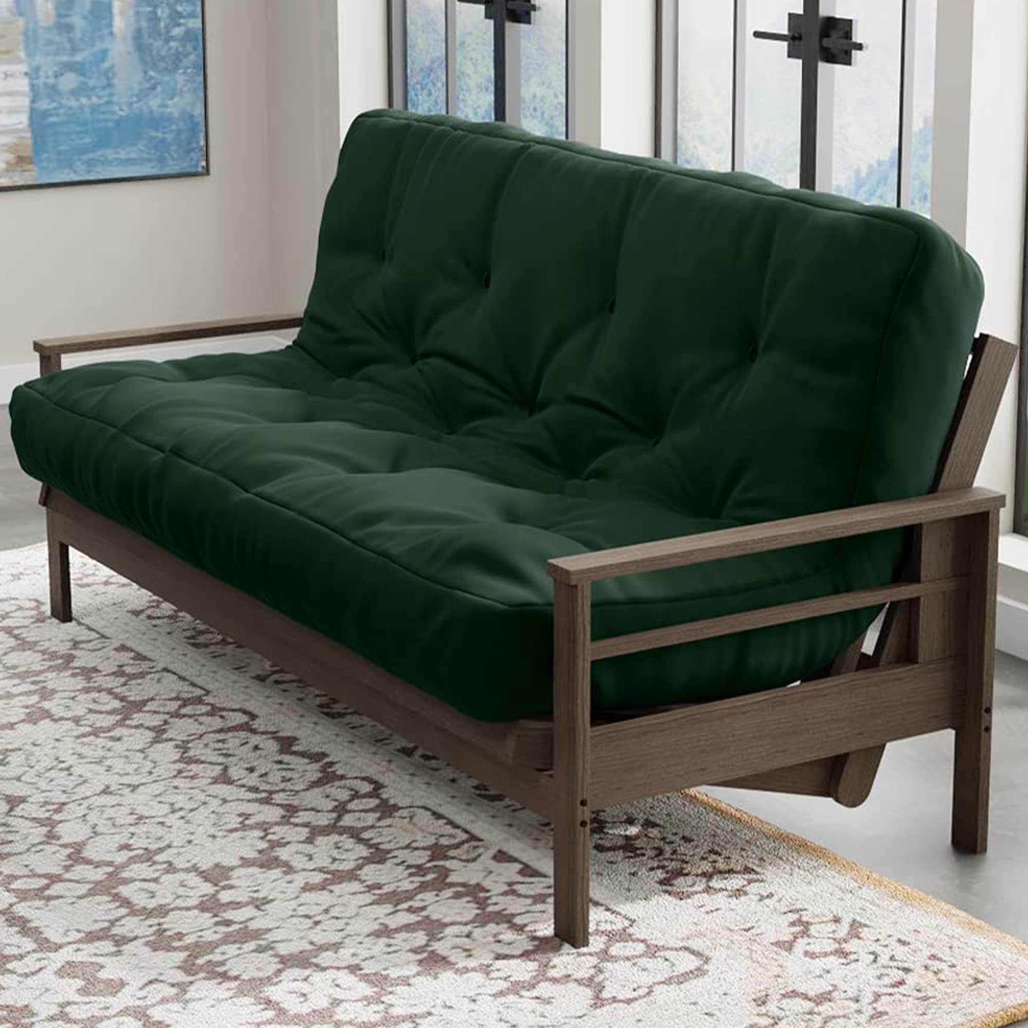 Loosh Loosh Full Size Sofa Bed Foam Canvas Futon Mattress - 8\" USA Made, Dark Green, Frame Not Included