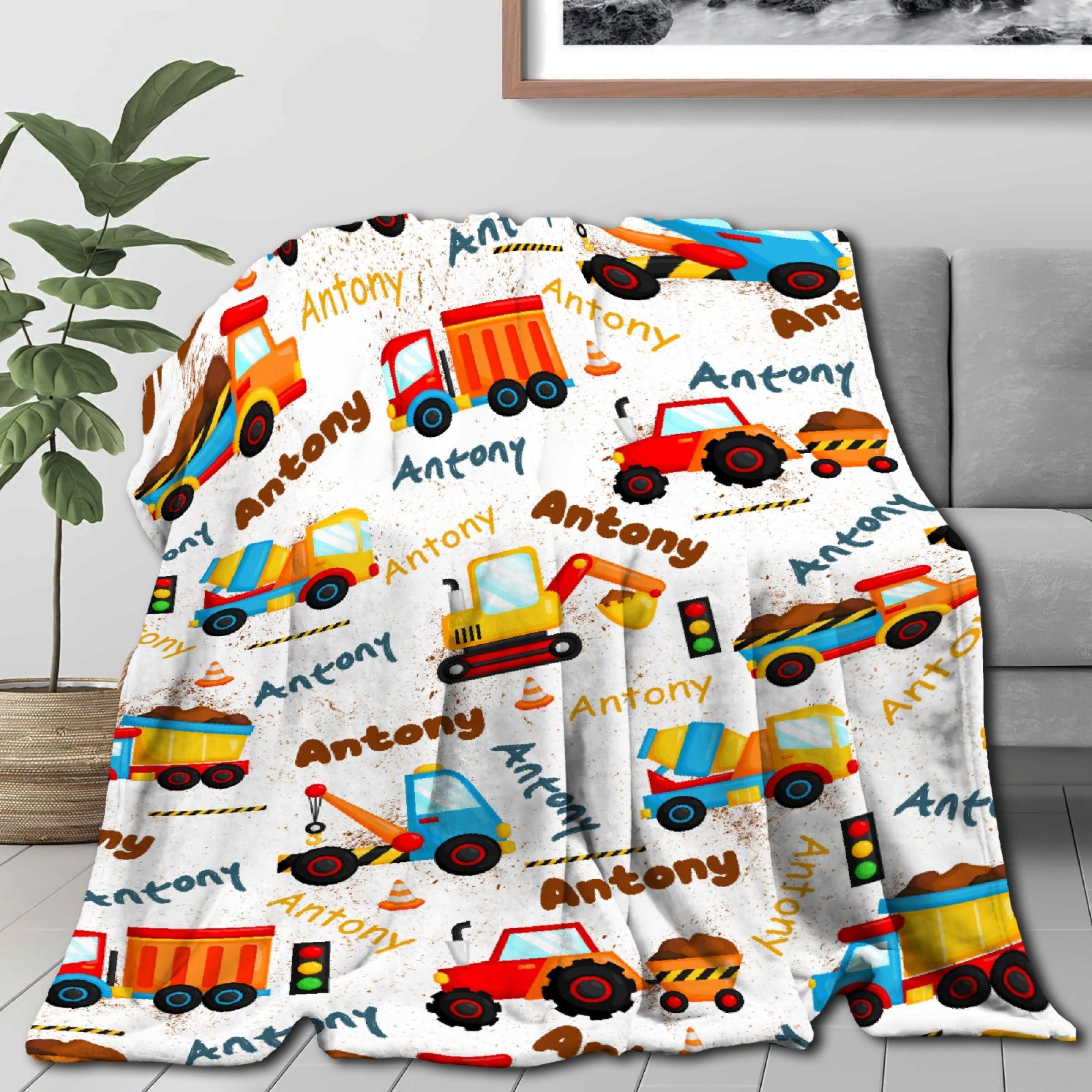 SUPERICH SUPERICH Personalized Construction Truck Blanket Gifts Construction Toddler Blanket Construction Throw Blanket for Boys Bulldozer Excavator Blanket Construction Plush Decor 80\"x60\" for Adult
