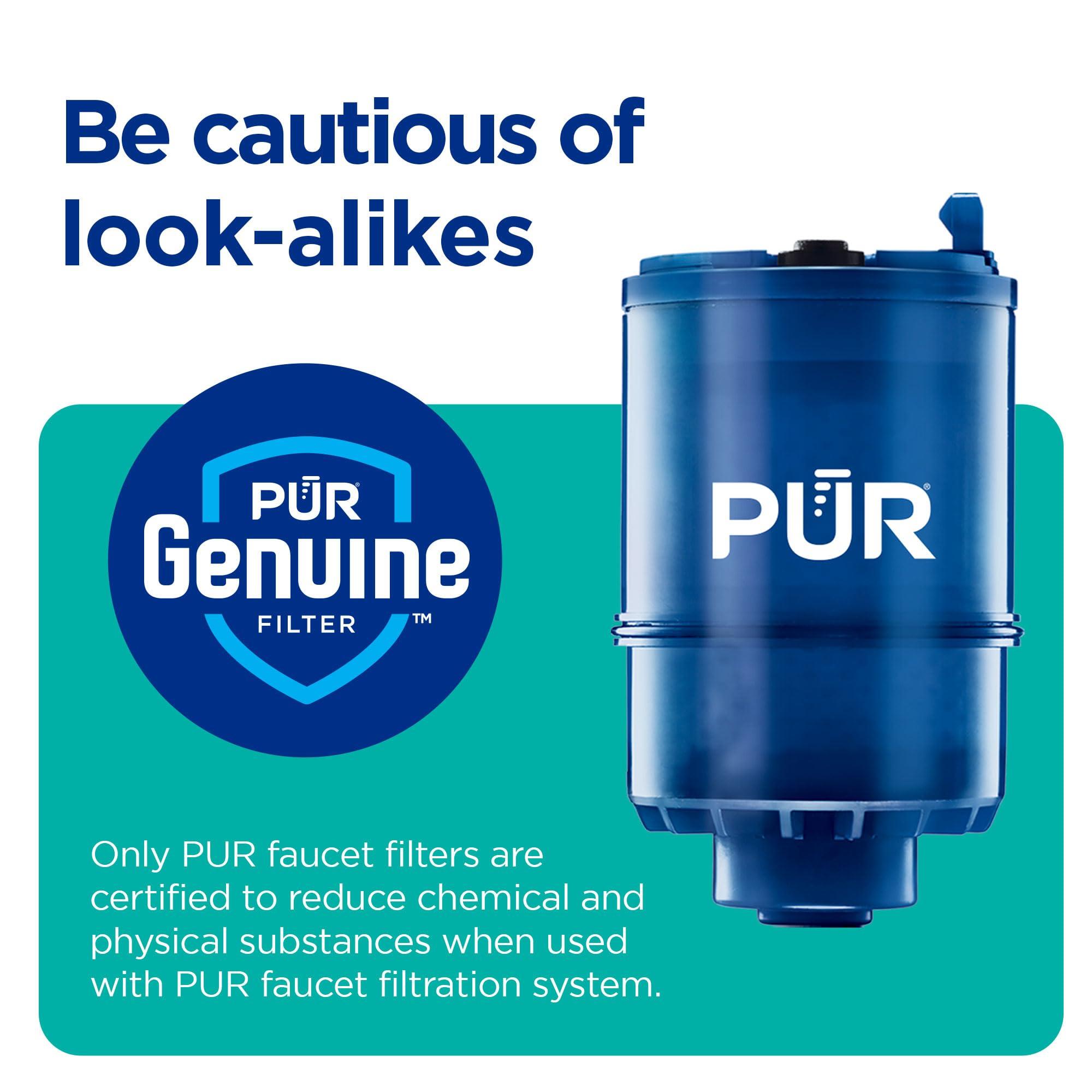 PUR PUR PLUS Vertical Faucet Mount Water Filtration System with 3-in-1 Lead Reducing Filter for Great-Tasting Filtered Tap Water, Lasts 100 Gallons, Fits Most Kitchen or Bathroom Faucets, Chrome