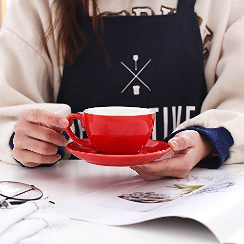 Coffeezone Coffeezone Double Espresso Coffee Cup and Saucer, Small Cappuccino and Speciality Coffee, New Bone China for Coffee Shop and Barista (Glossy Red, 5 oz)