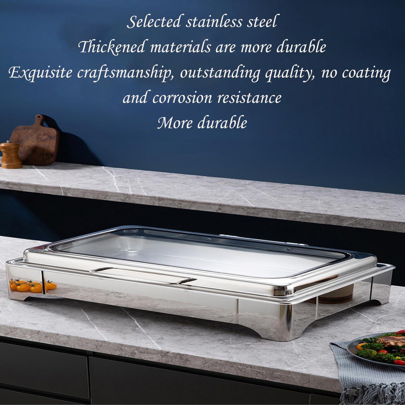 YOtat Chafing Dish Buffet Set,Stainless Steel Catering Serve Chafer,Restaurant Food Warmer, Rectangular Buffet Stove Food Pans and Foldable Frame for Party (A Double Grid)