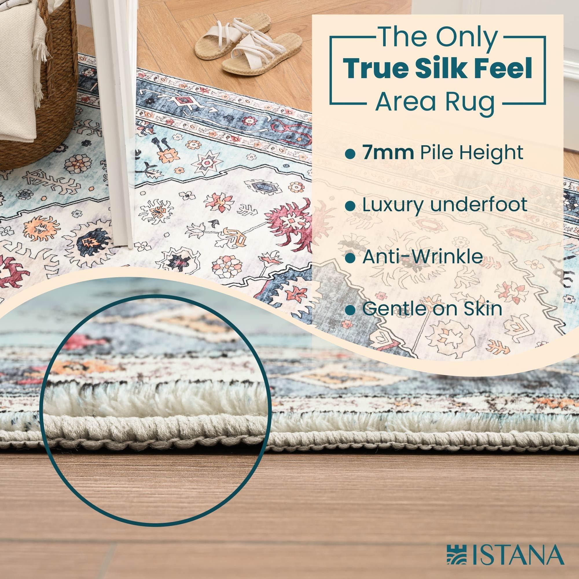 Istana Istana 3x5 Washable Rug - White Cream/Blue Area Rug - Foldable Small Area Rugs 3x5 - Non Shedding Floor Rugs for Home - Washable Rugs 3x5-3x5 Rug Non Slip W/Soft Microfiber - 3x5 Rug Washable
