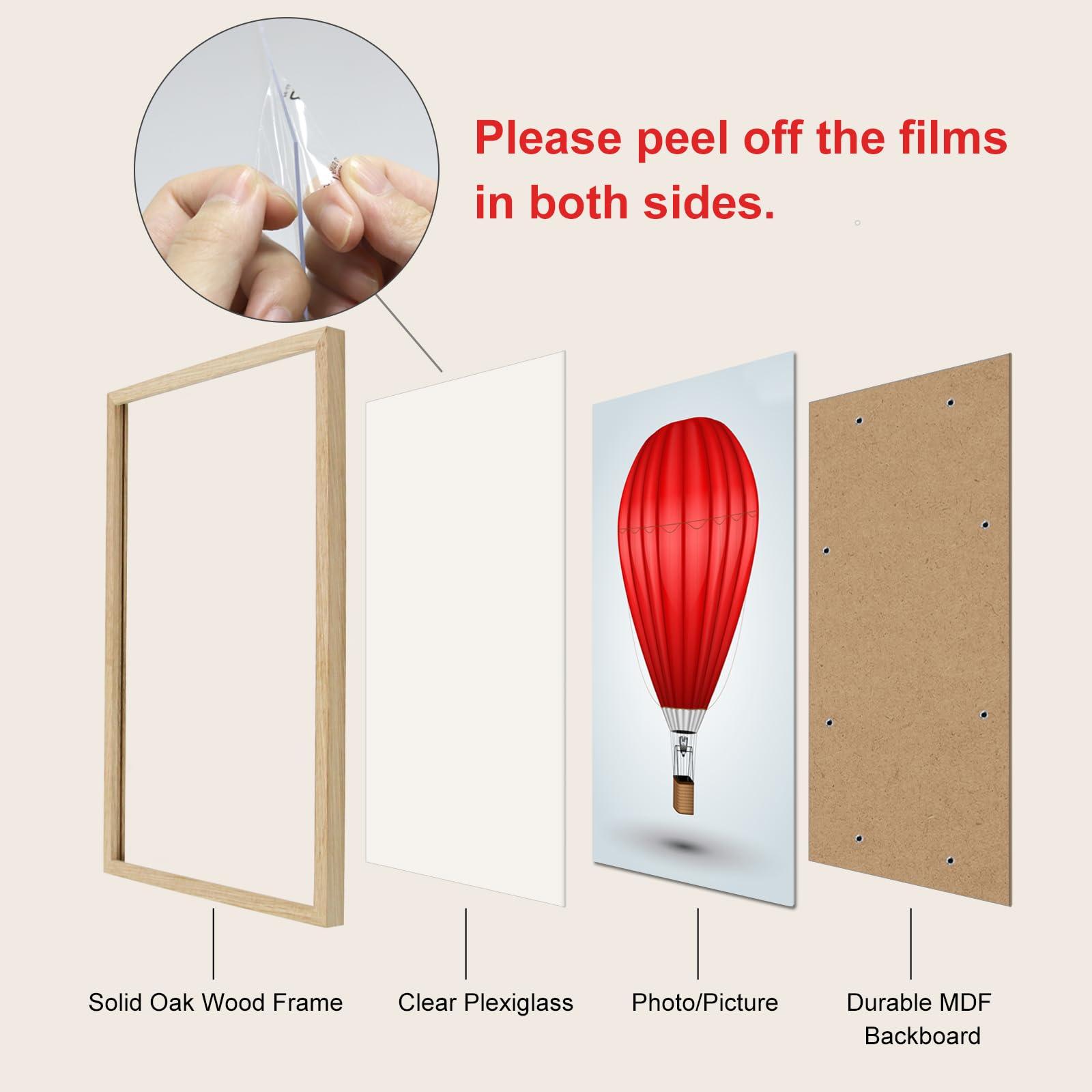 DABLUE DABLUE 20x28 Picture Frame Set of 3 Beige Oak Wood 20\"x28\" Poster Frame 20 by 28 Natural Solid Wood Frames 28x20 Photo Frame with Clear Plexiglass