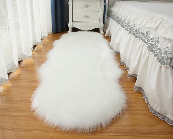 KELINFONG Ultra Soft Faux Fur Rug - 2x5 Feet 17 Colors Faux Sheepskin Fur Area Rug Shaggy Couch Cover Seat Cushion Furry Carpet Beside Rugs for Indoor Bedroom,Living Room Runner,Dorm Room (Khaki)