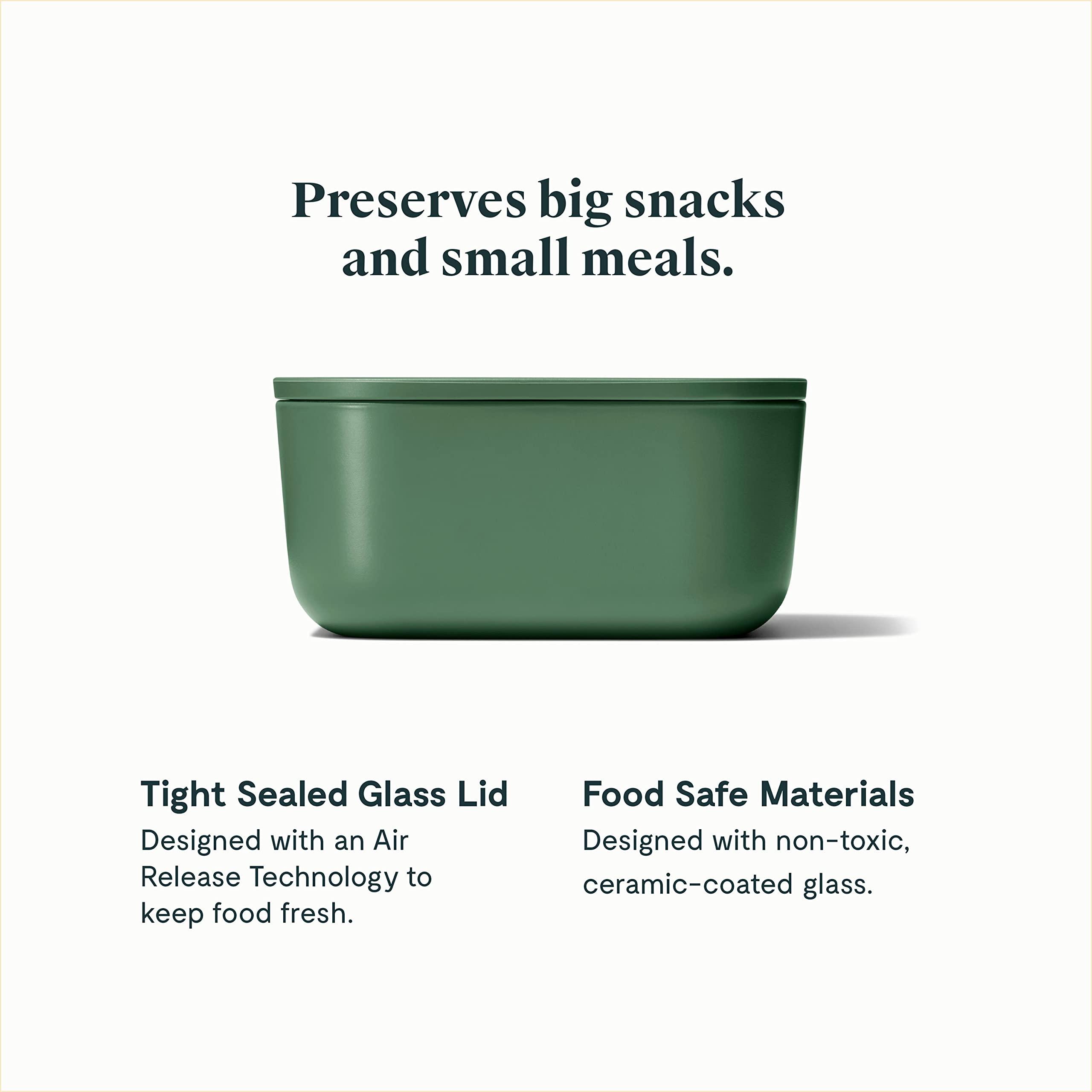 Caraway Caraway Glass Food Storage, 10 Cup Glass Container - Ceramic Coated Food Container - Easy to Store, Non Toxic, Non Stick Lunch Box Container with Glass Lids. Dishwasher, Oven, & Microwave Safe - Sage