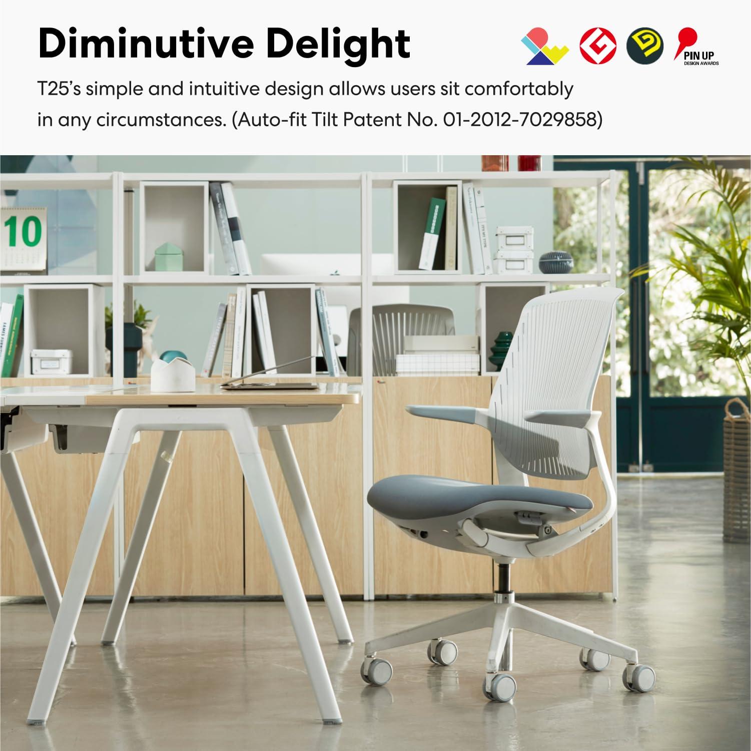 SIDIZ SIDIZ T25 Petite Ergonomic Office Chair : Home Office Desk Chair for Petite Women (4' 9" or Over), Adjustable Seat Height, Weight-Activated Auto Fit Tilt, Gaming Chair (White Mesh, Bright Blue Seat)