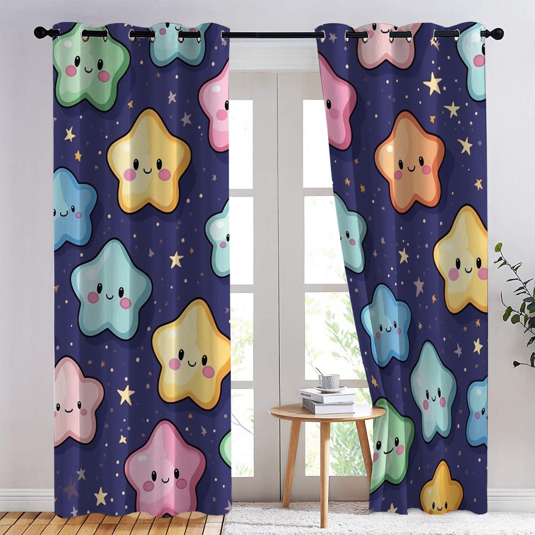 Phtbz Star Blackout Curtains for Bedroom Living Room, Kids Curtains & Home Decor, Starry Sky Window Curtains, Thermal Room Darkening Grommet Drapes, 96 Inch Curtains 2 Panel Set