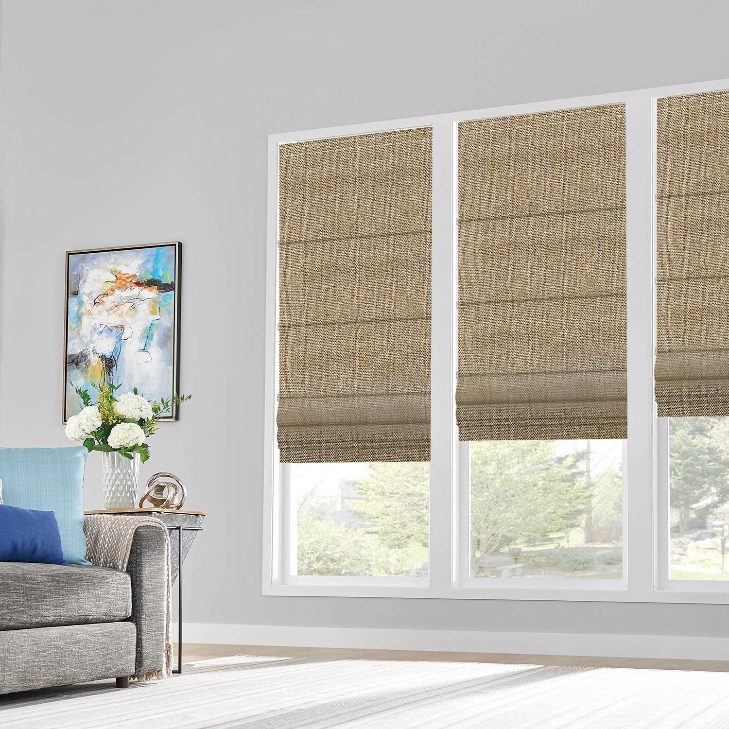 TINFONBLY TINFONBLY Blackout Custom Roman Shades for Windows, Thermal Insulated Sunlight Blocking Window Blinds for Home Office, Privacy French Door Shade, 68" W x 52" H Sandy Brown, Easy Install