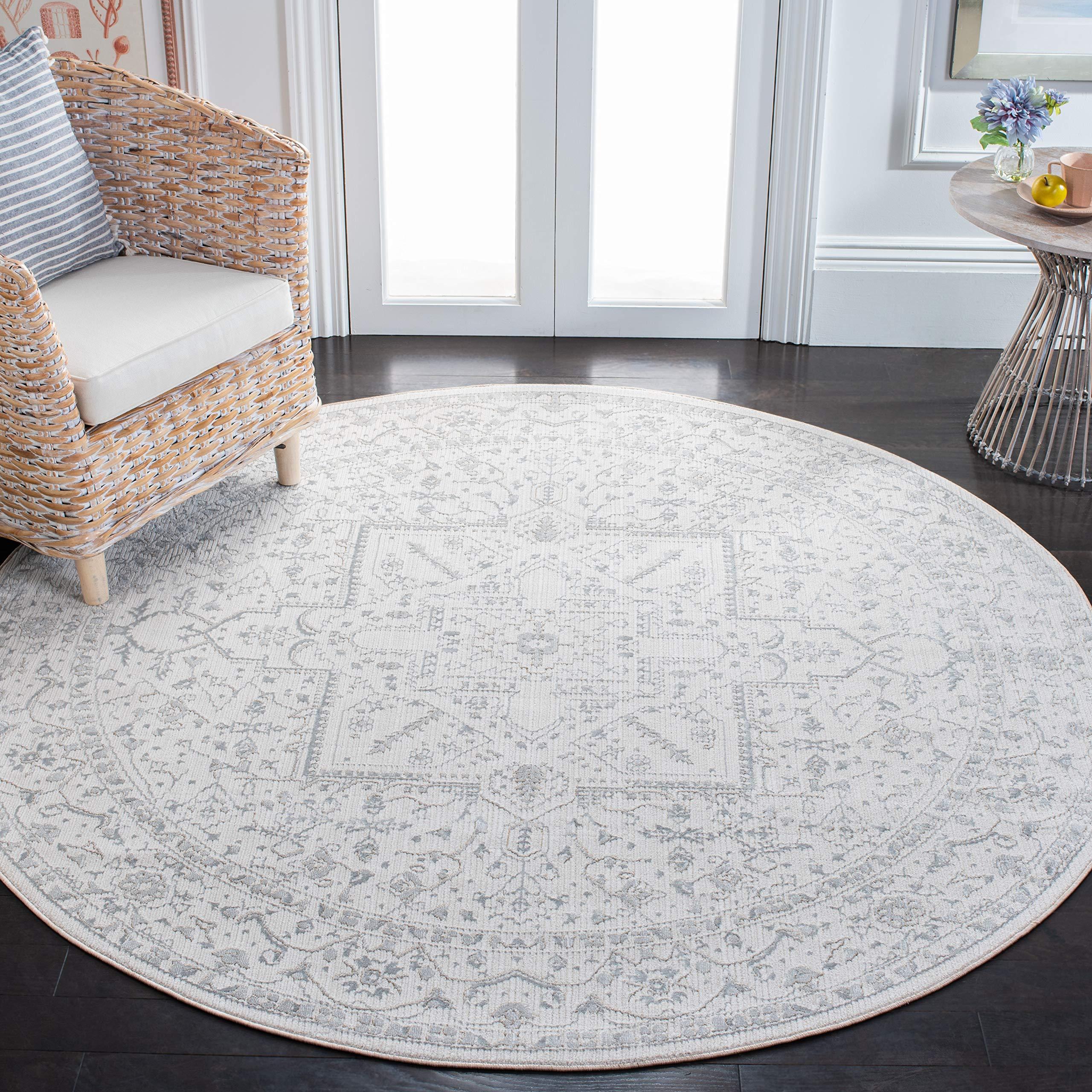 Martha Stewart MARTHA STEWART x SAFAVIEH 6'7" Round Ivory/Light Grey MSR8931B Sabrina Entryway Foyer Living Room Bedroom Dining Room Area Rug