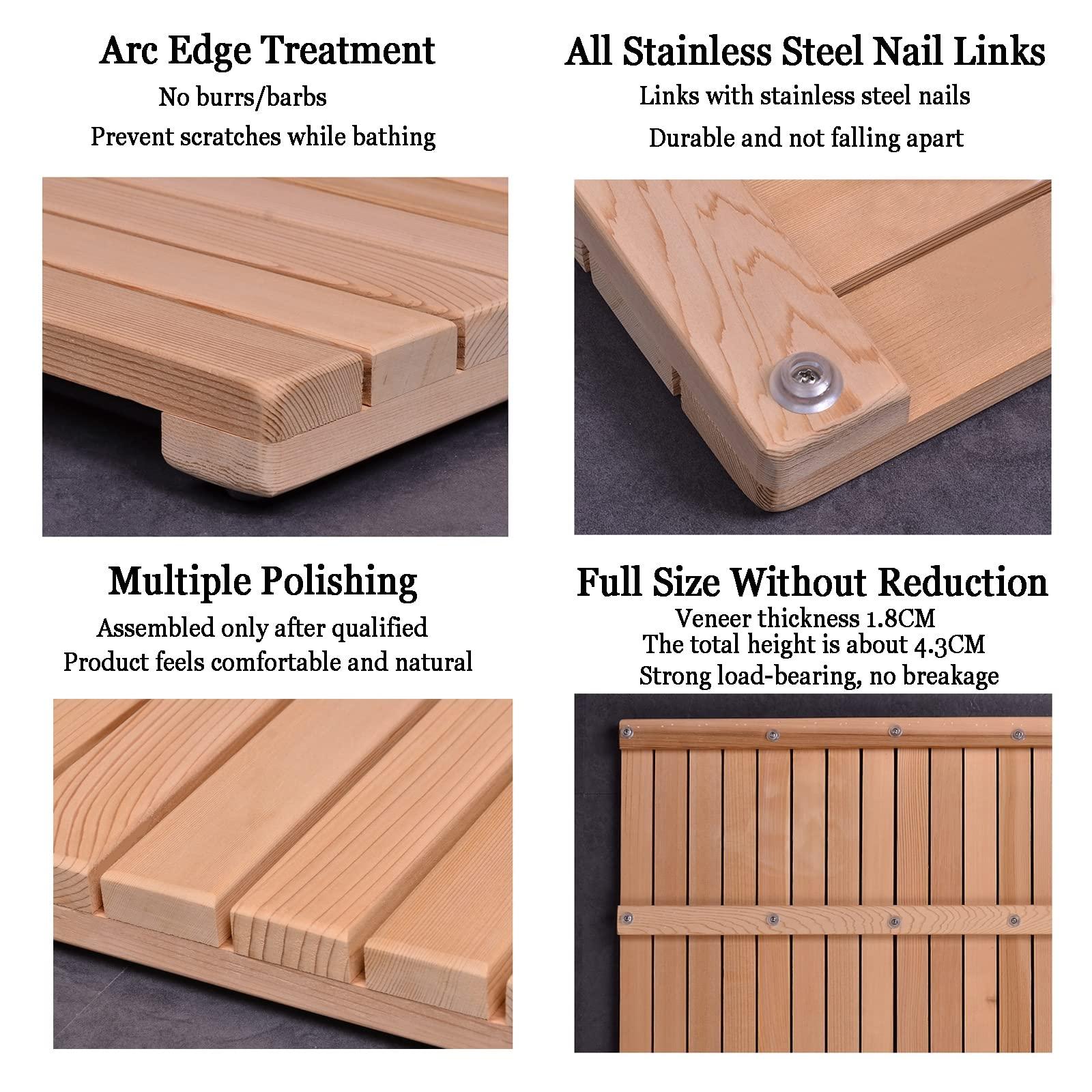 SUNMME Bamboo Wood Bath Mat, Sturdy Shower Mat,Wooden Bamboo Bath Shower Mat,Non-Slip Waterproof Large Bathroom Floor Mat for Indoor Outdoor,Easy Storage,Outdoor Shower Mat,75x120cm/30x47in