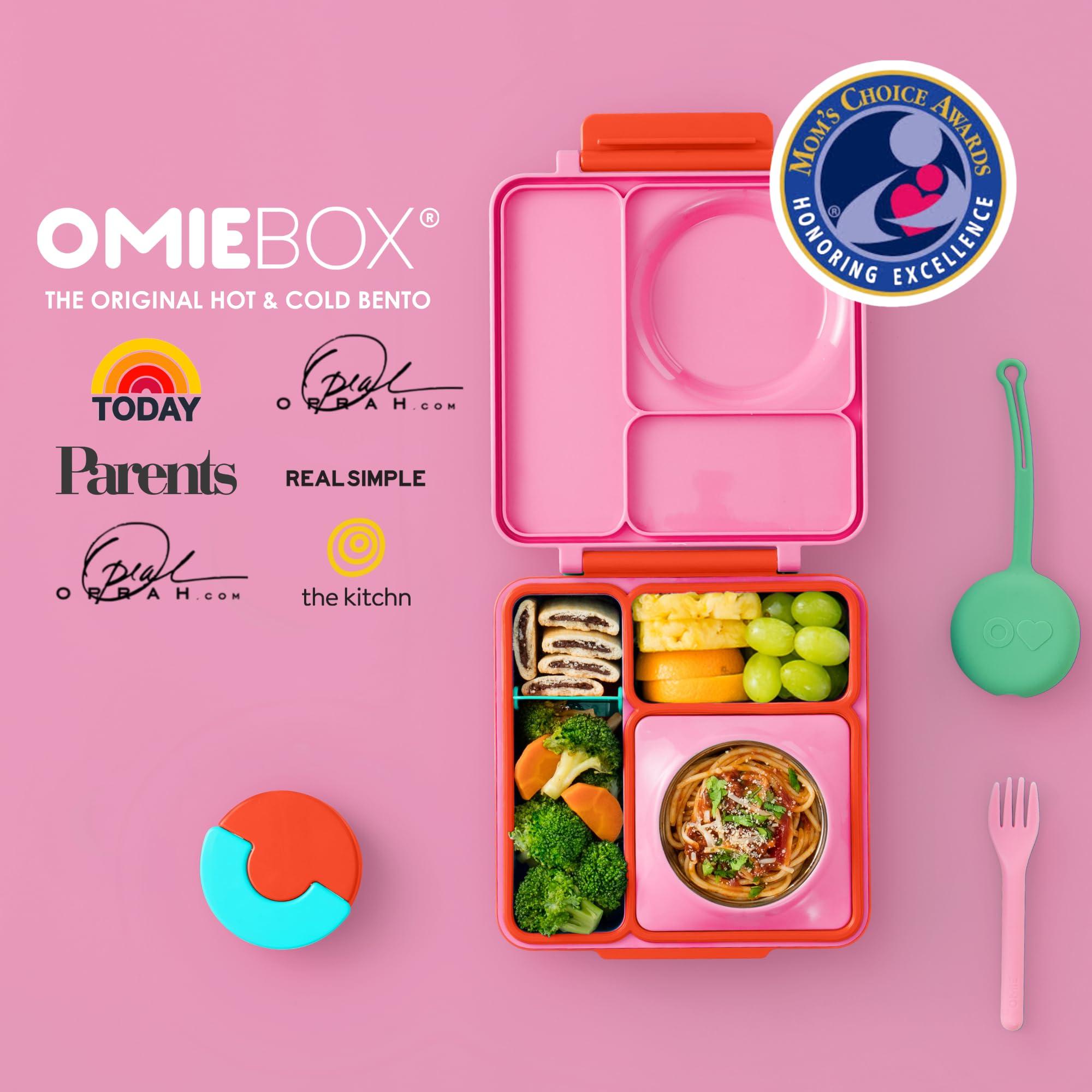Omie OmieBox Bento Box for Kids - Insulated with Leak Proof Thermos Food Jar - 3 Compartments, Two Temperature Zones (Single) (Packaging May Vary)