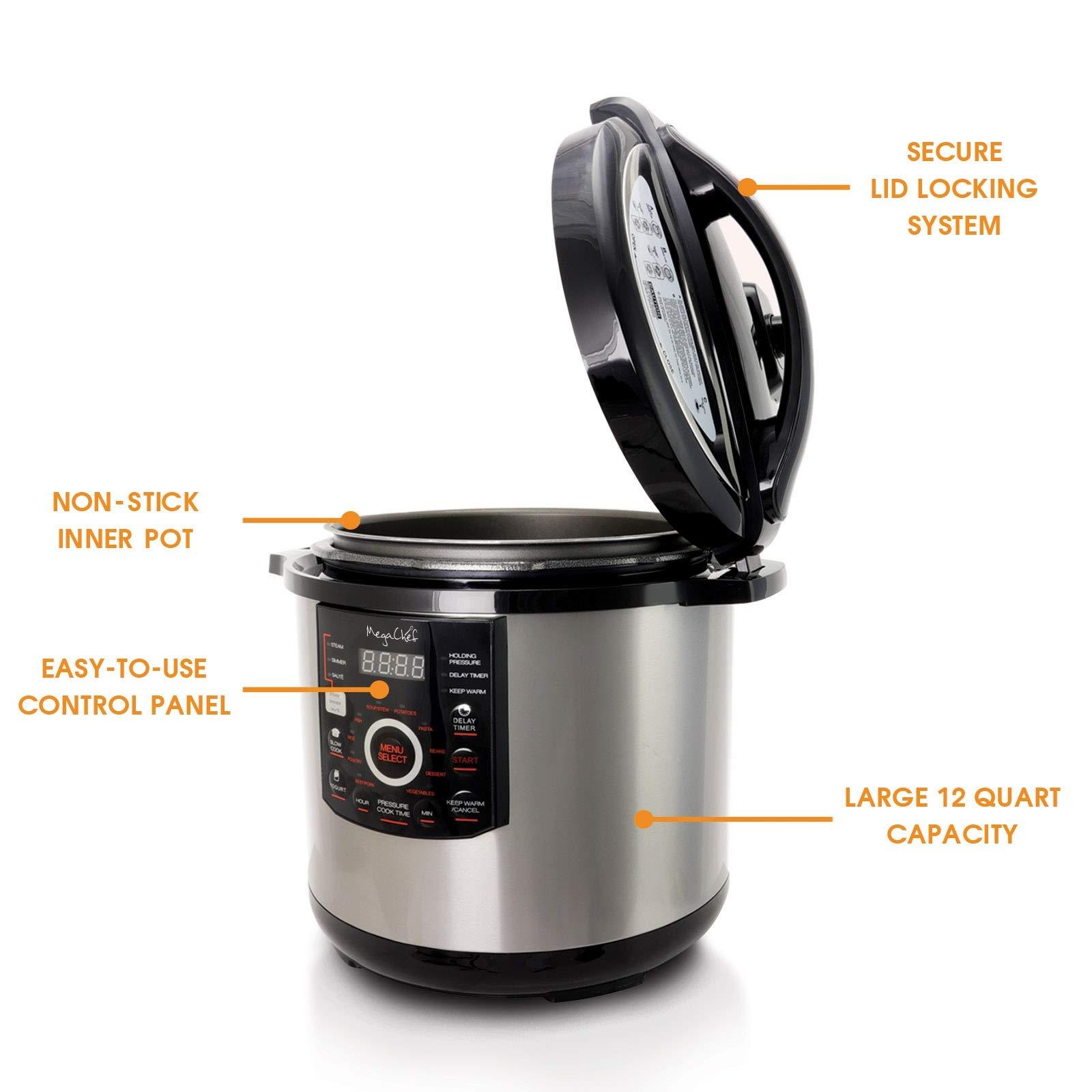 Megachef MegaChef 12 Quart Digital Pressure Cooker with 15 Preset Options and Glass Lid, Silver