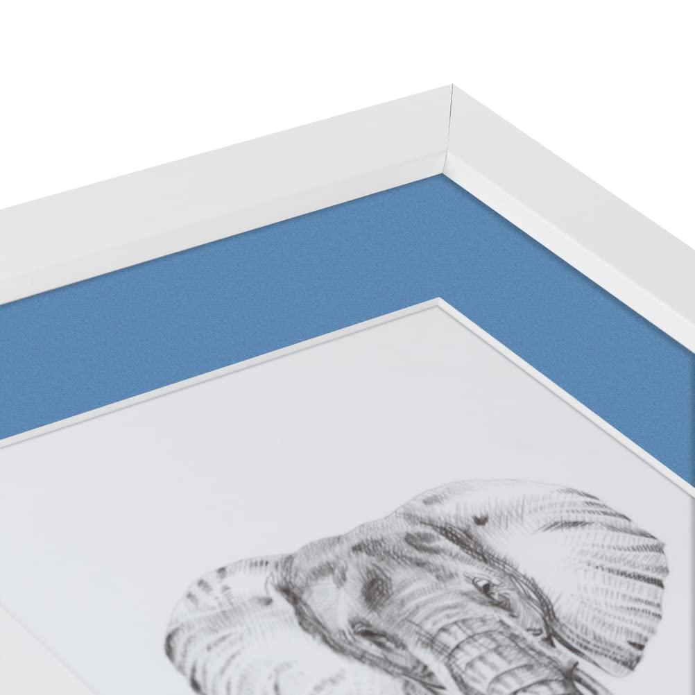 ArtToFrames ArtToFrames 26x34 inch Satin White Frame Picture Frame with 2 Inch Single Liberty Blue Mat, SingleMat-FRBW26074-26x34-817