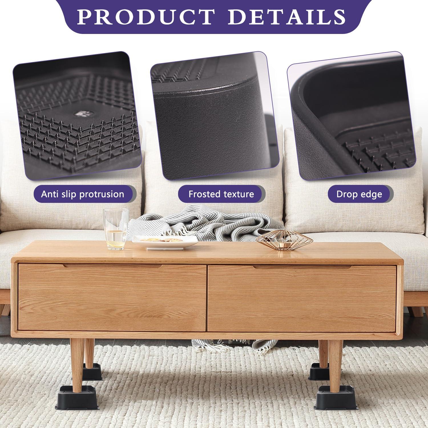 Sunifier Sunifier Bed Risers 3 inch Heavy Duty 4 Pack, L Shape Funiture Risers 3 inch Support 5000LBs, Oversized Lifts Risers for Dorm Beds Frame, Sofa, Desk, Couch, Chairs Legs (Black 4-Pack,3 inch)