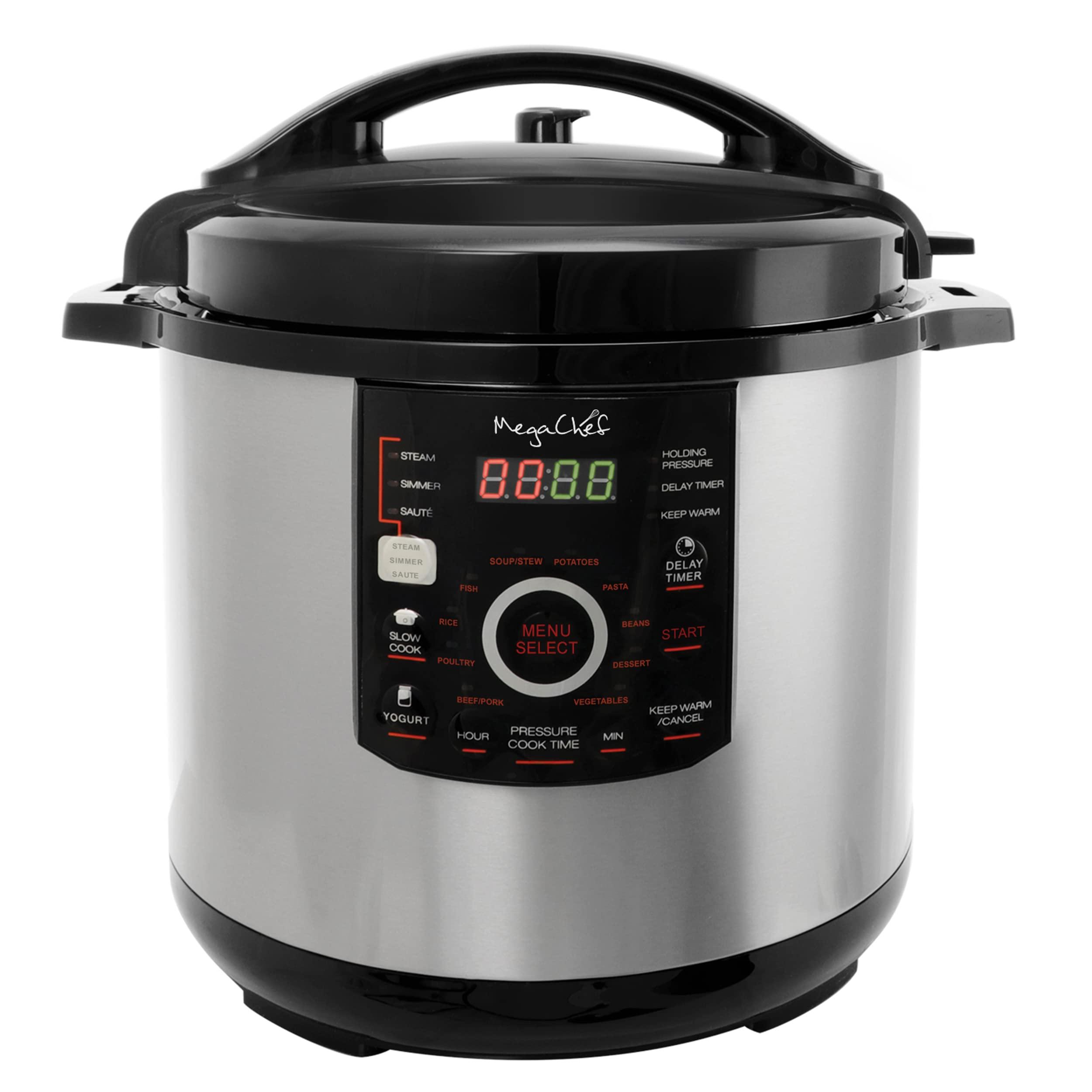 Megachef MegaChef 12 Quart Digital Pressure Cooker with 15 Preset Options and Glass Lid, Silver