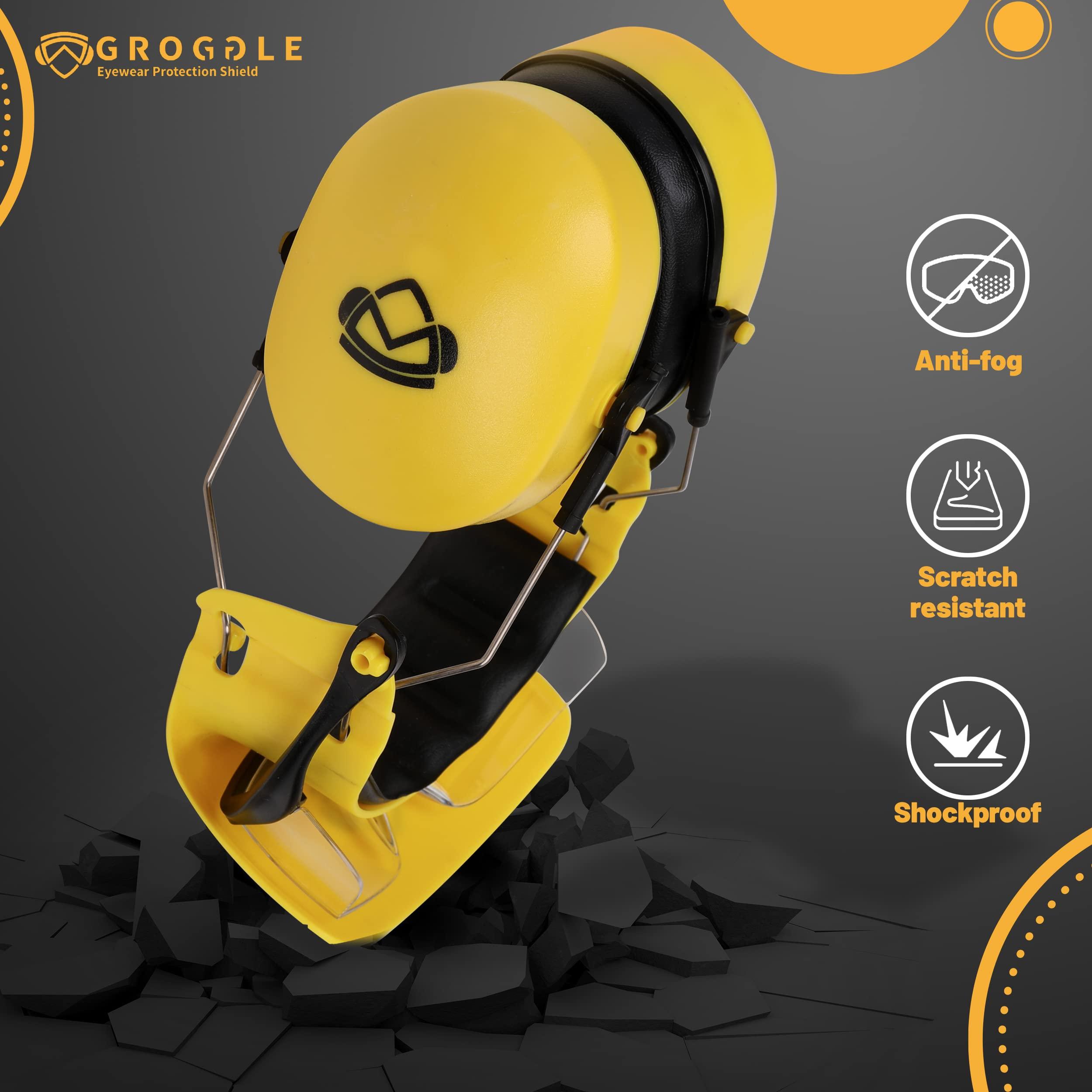 groggle Groggle Combination Safety Glasses and Safety Earmuff. Unique, New, PPE, Protective Shield Prevents Damage and Scratching. Provides Convienence, Comfort, NRR 26 Db Passive Hearing Protection.