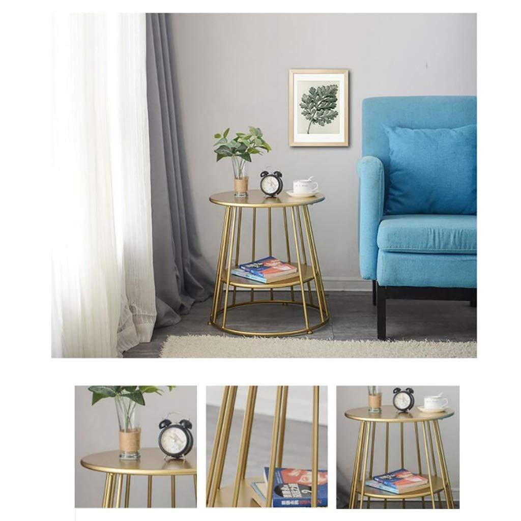 ZWJLIZI ZWJLIZI Coffee Table, European Wrought Iron Double Sofa Side Table, Round Tea Table in Living Room (55x53cm) (Color : A)