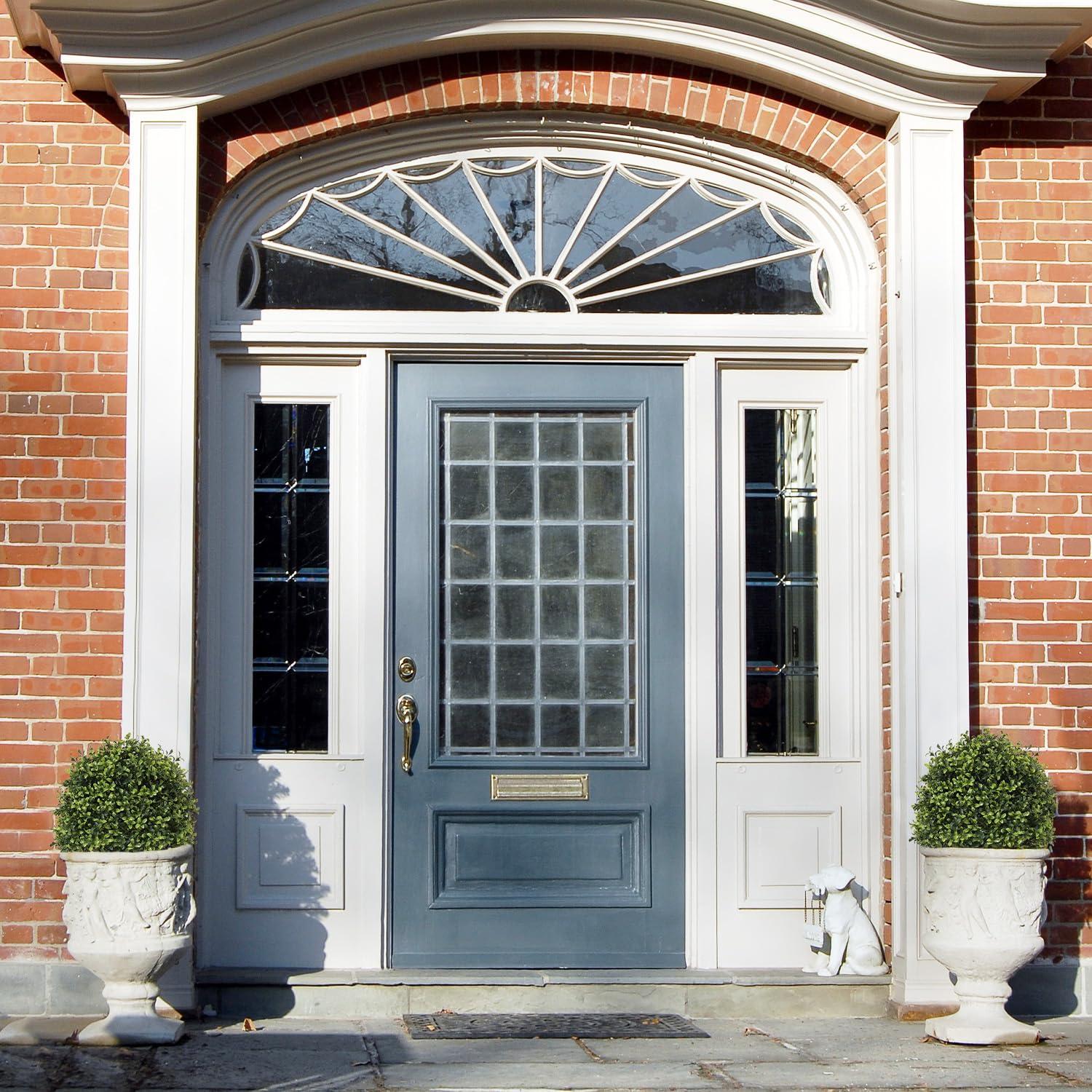 Azoco Azoco 27 Realistic Artificial Topiary Trees Set of 2, Faux Boxwood Plants Outdoor with Cement Planter, UV-Resistant Fake Evergreen Potted Ball Bushes & Shrubs for Front Porch Patio Entryway Decor