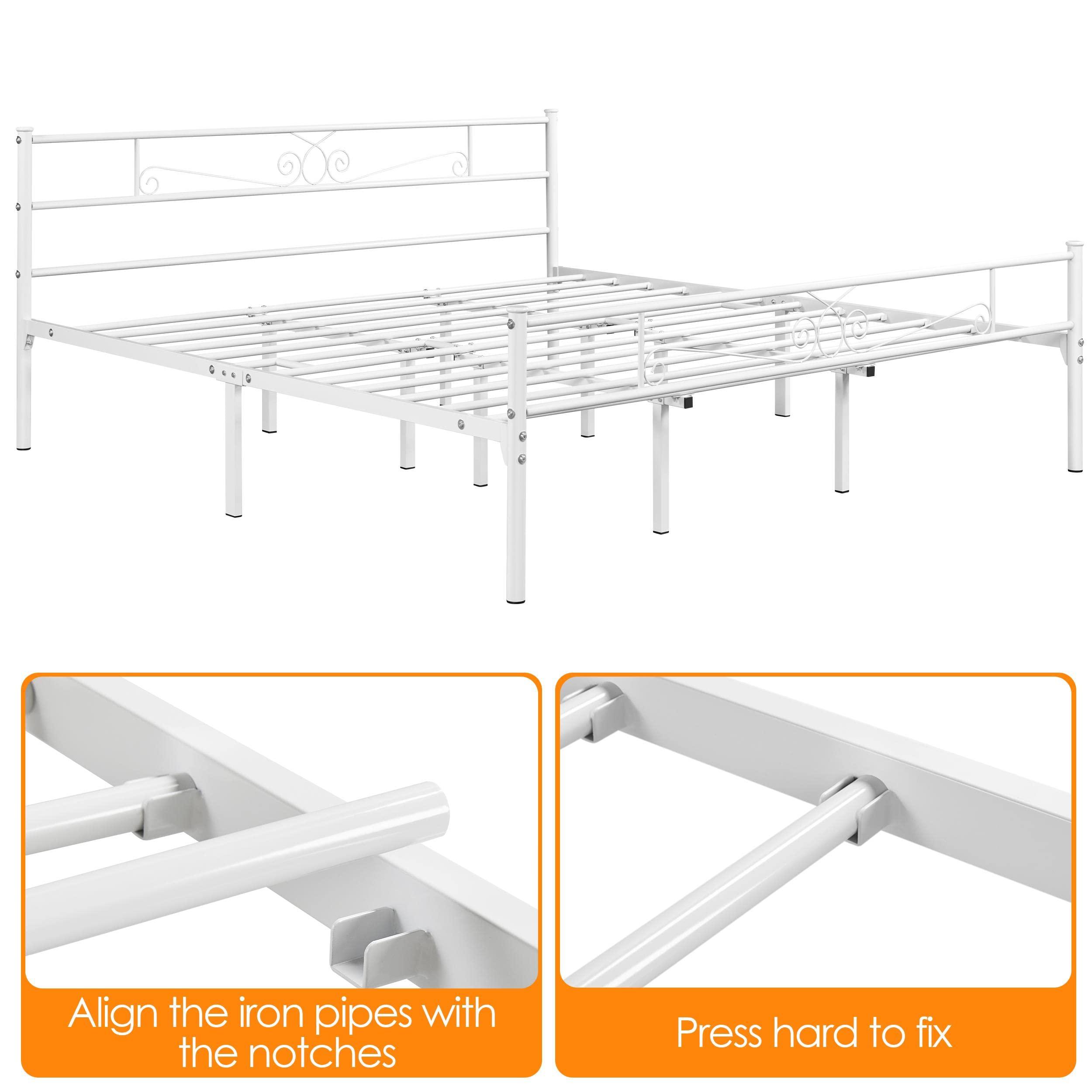 Yaheetech Yaheetech King Bed Frames Metal Platform Bed with Headboard and Footboard No Box Spring Needed Easy Assembly,Ground Clearance: 12.6''/White/King Bed