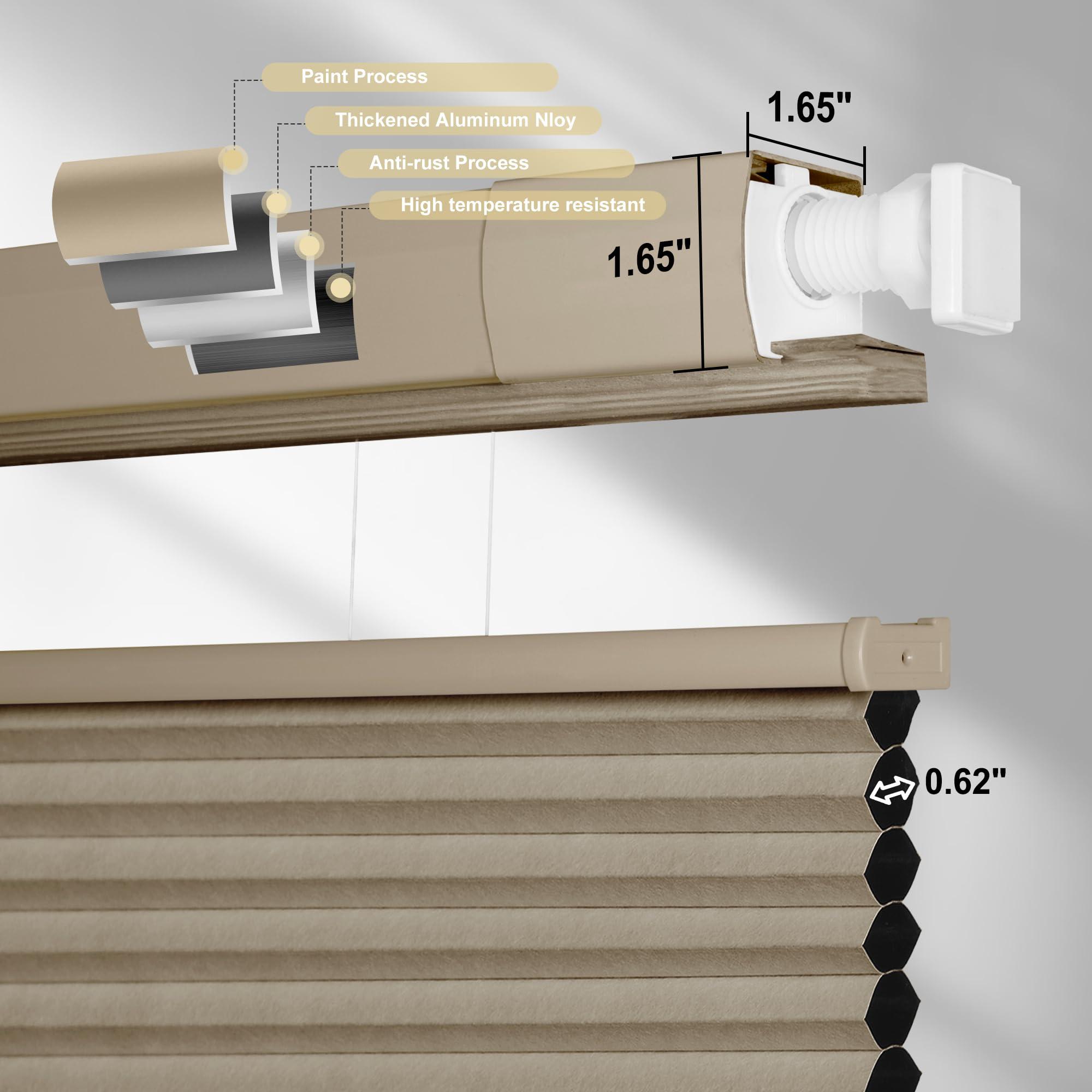 Sulugood Sulugood No Tools No Drill Honeycomb Blinds Top Down Bottom Up Cellular Shades No Screw Tension Blinds for Windows Easy to Install 24" W x 78" H ?100% Blackout Dark Brown