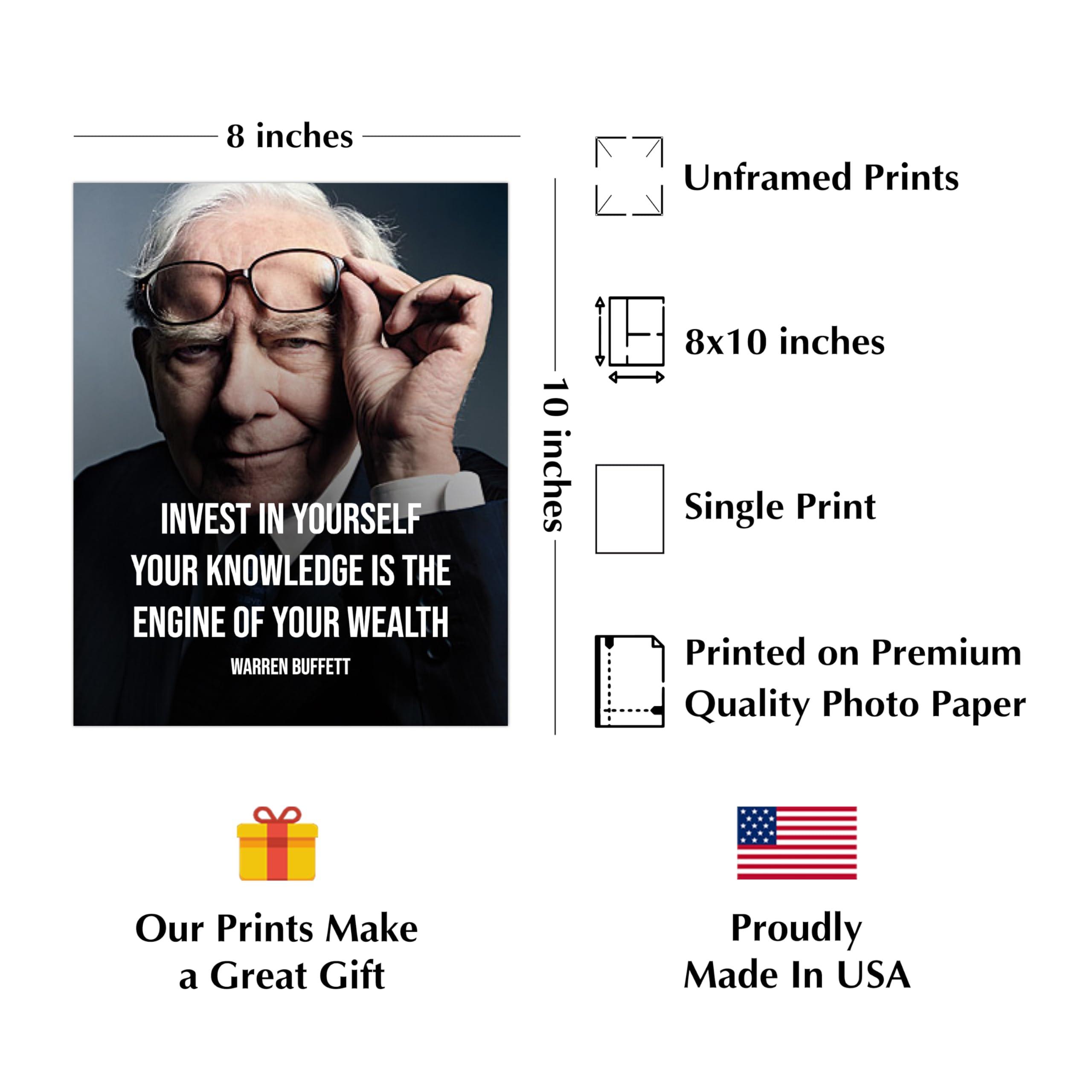 AMERICAN LUXURY GIFTS Warren Buffett Quote Wall Art - \"Invest In Yourself\" - 8x10\" Motivational Print with Silhouette For Home Decor, Office Decor & School Decor. Unframed